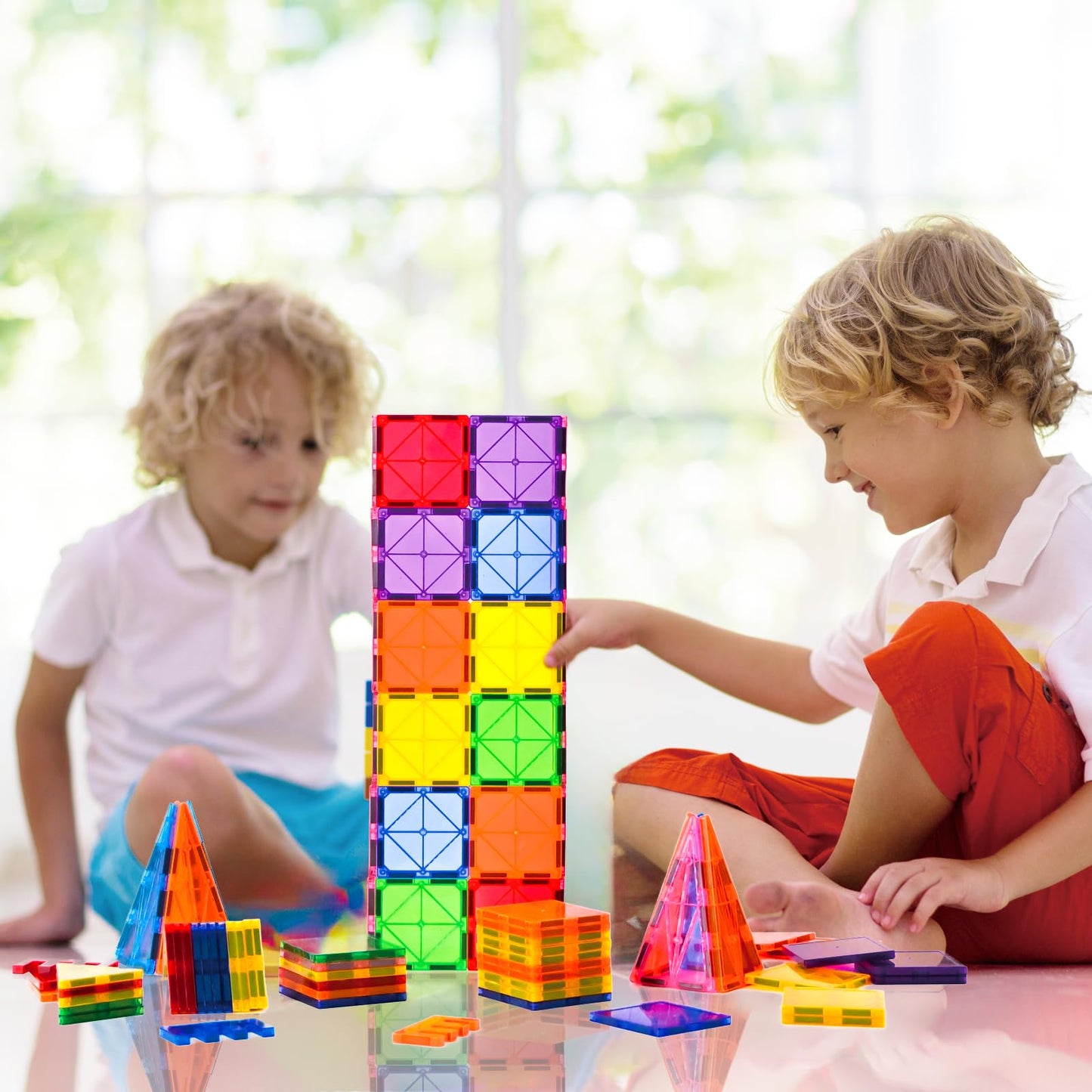 CuteTiger Magnetic Tiles – 100-Piece Square Building Set for Kids | STEM & Montessori Toys