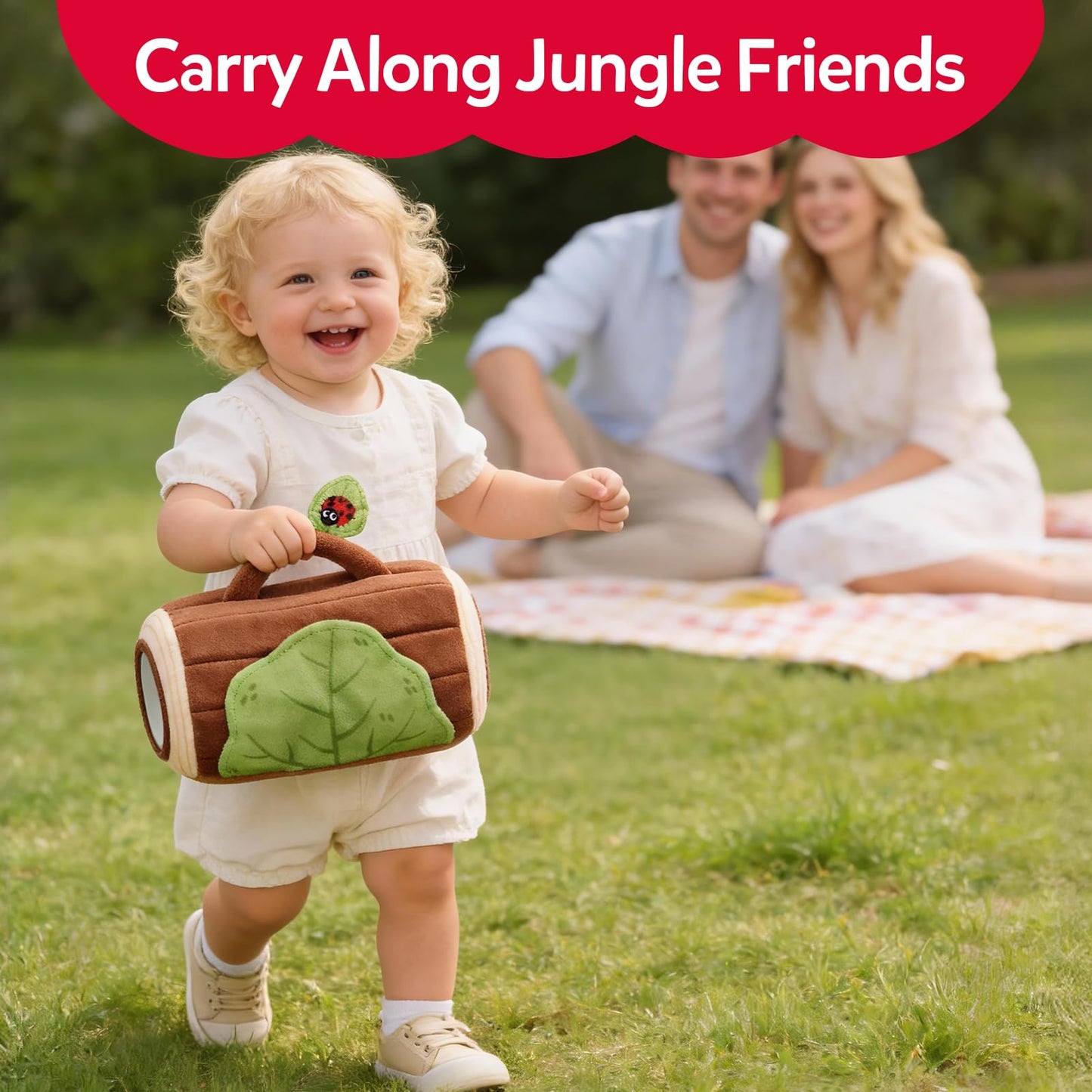 CuteZone Baby Toys 6-12 Months — Jungle Plush Sensory Set with Mirror, Rattle & Squeaker