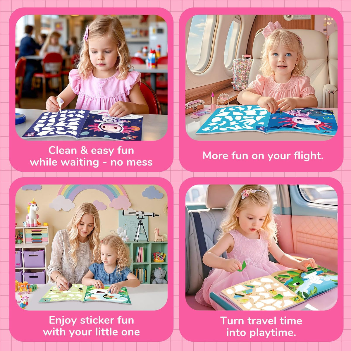 CutteeyFyry Paint by Number Sticker Book – 2-Pack Travel Activities for Kids