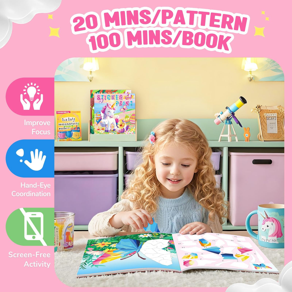 CutteeyFyry Paint by Number Sticker Book – 2-Pack Travel Activities for Kids