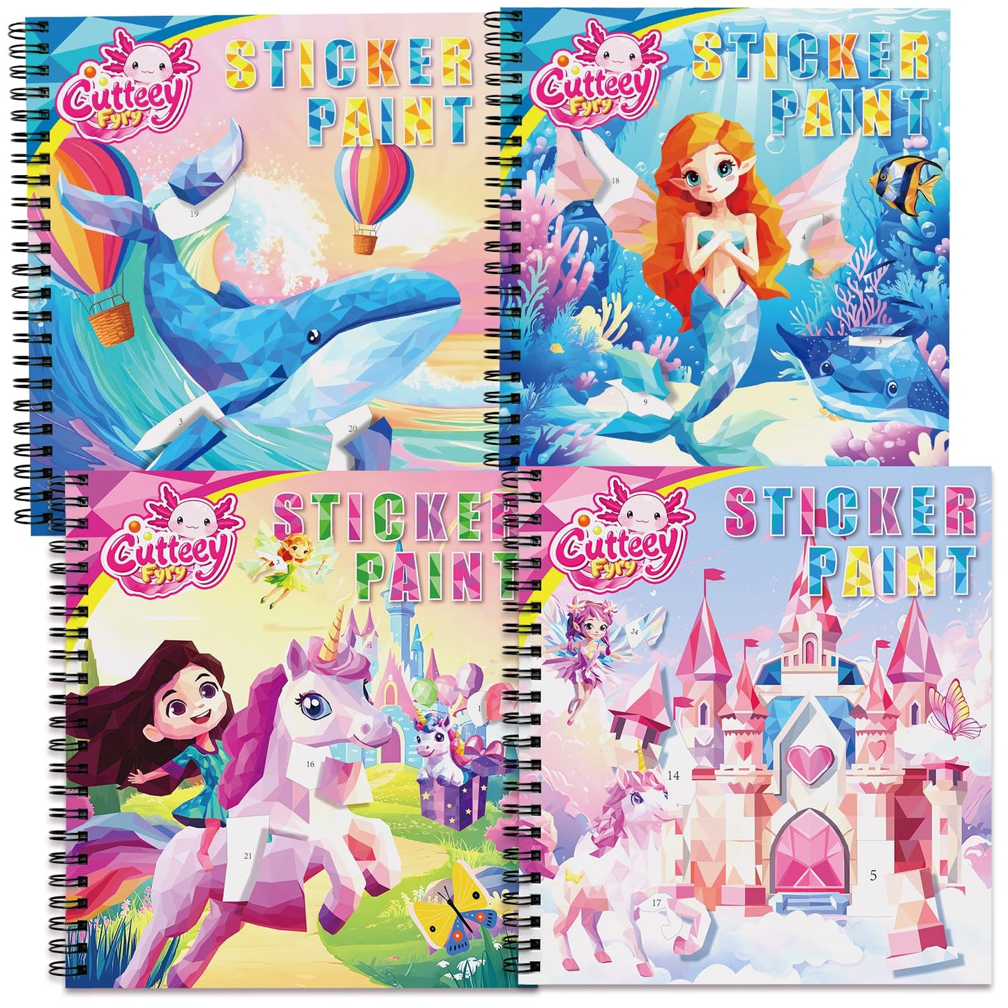 CutteeyFyry 4-Piece Paint by Number Sticker Book – Travel Activities for Kids