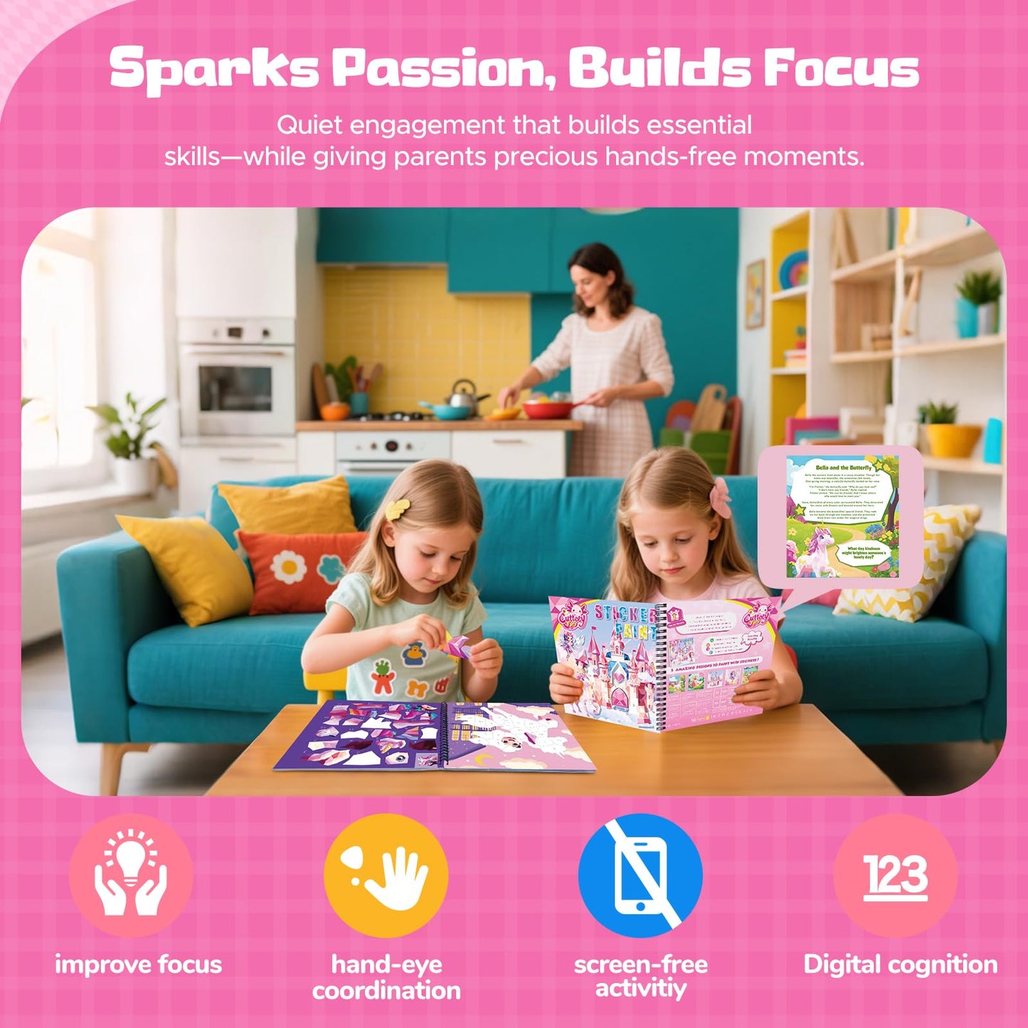 CutteeyFyry 4-Piece Paint by Number Sticker Book – Travel Activities for Kids