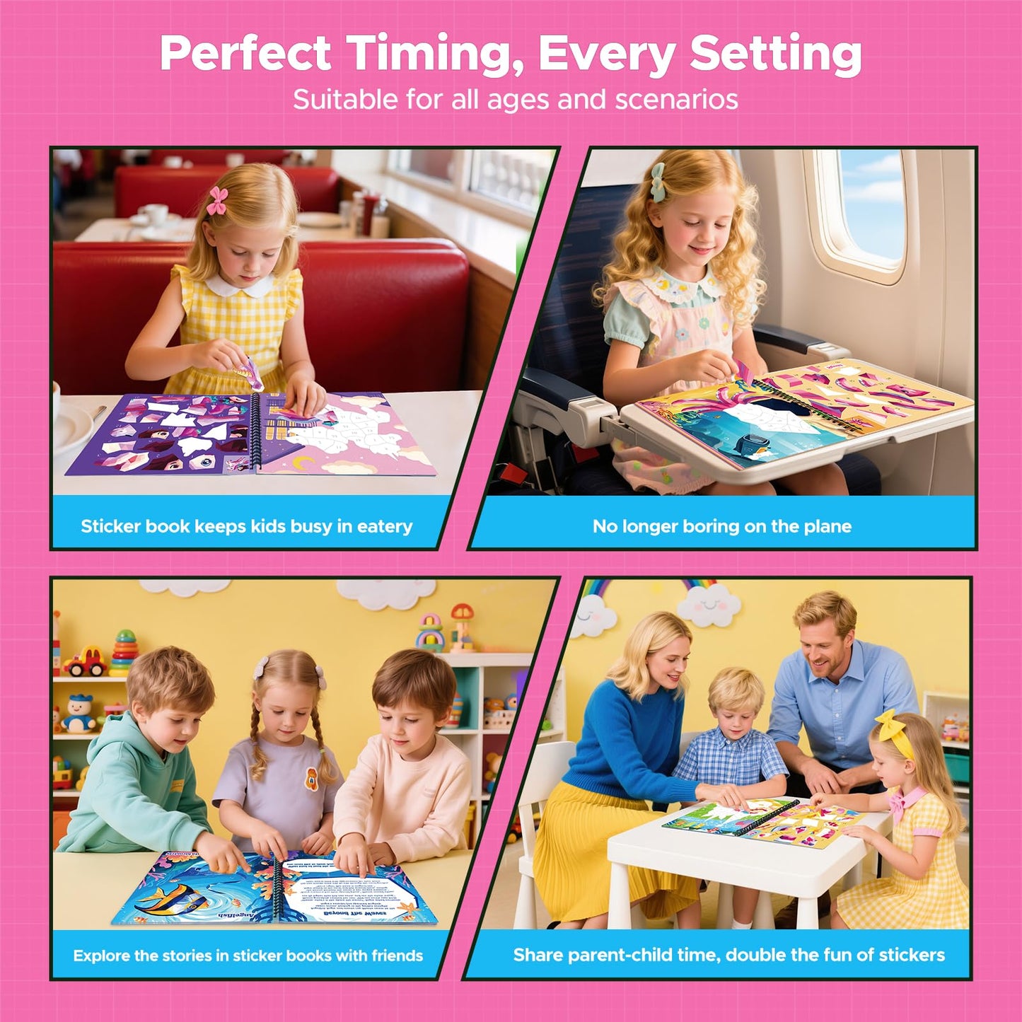 CutteeyFyry 4-Piece Paint by Number Sticker Book – Travel Activities for Kids