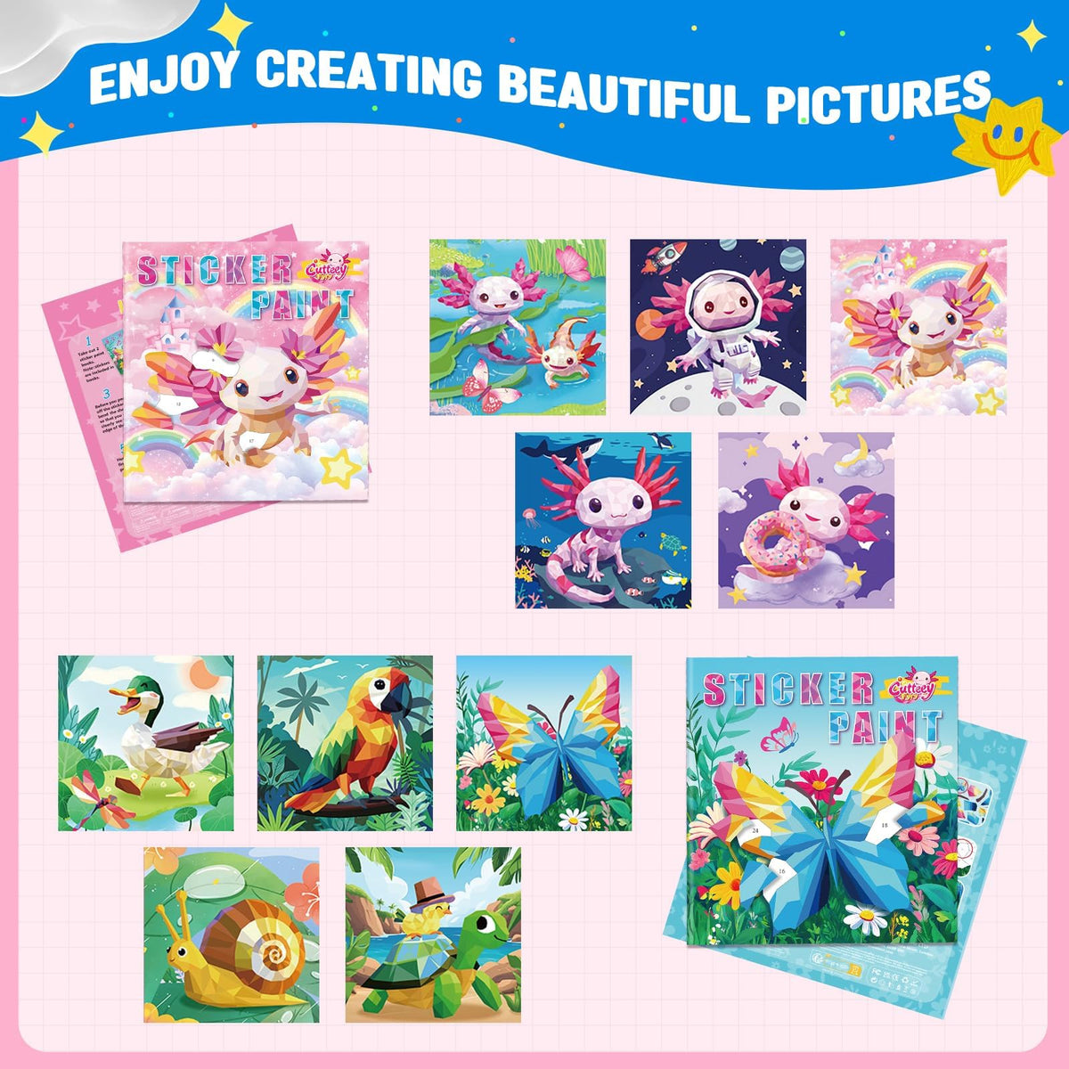 CutteeyFyry Paint by Number Sticker Book – 2-Pack Travel Activities for Kids