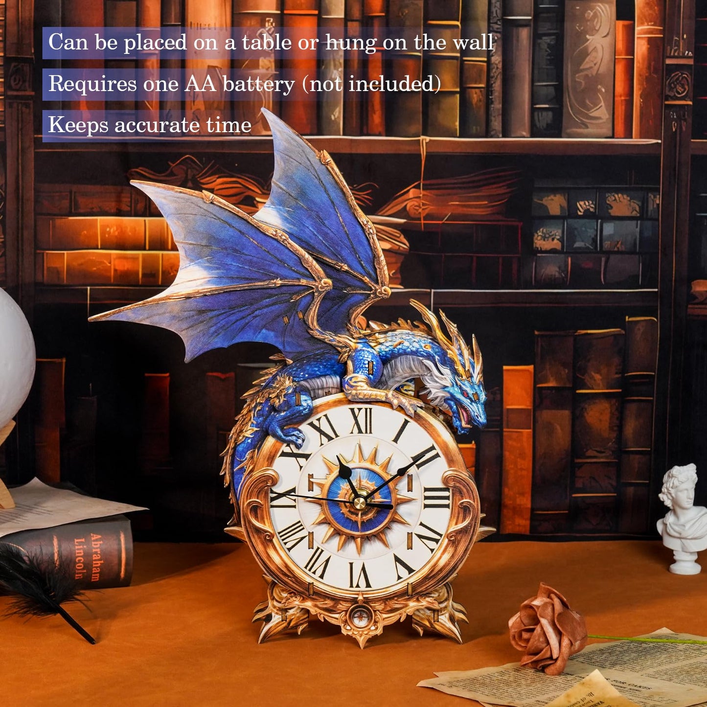 Cutywood 3D Puzzles for Adults: Clock-Blue Dragon Design – Mechanical DIY Pendulum Clock Kit
