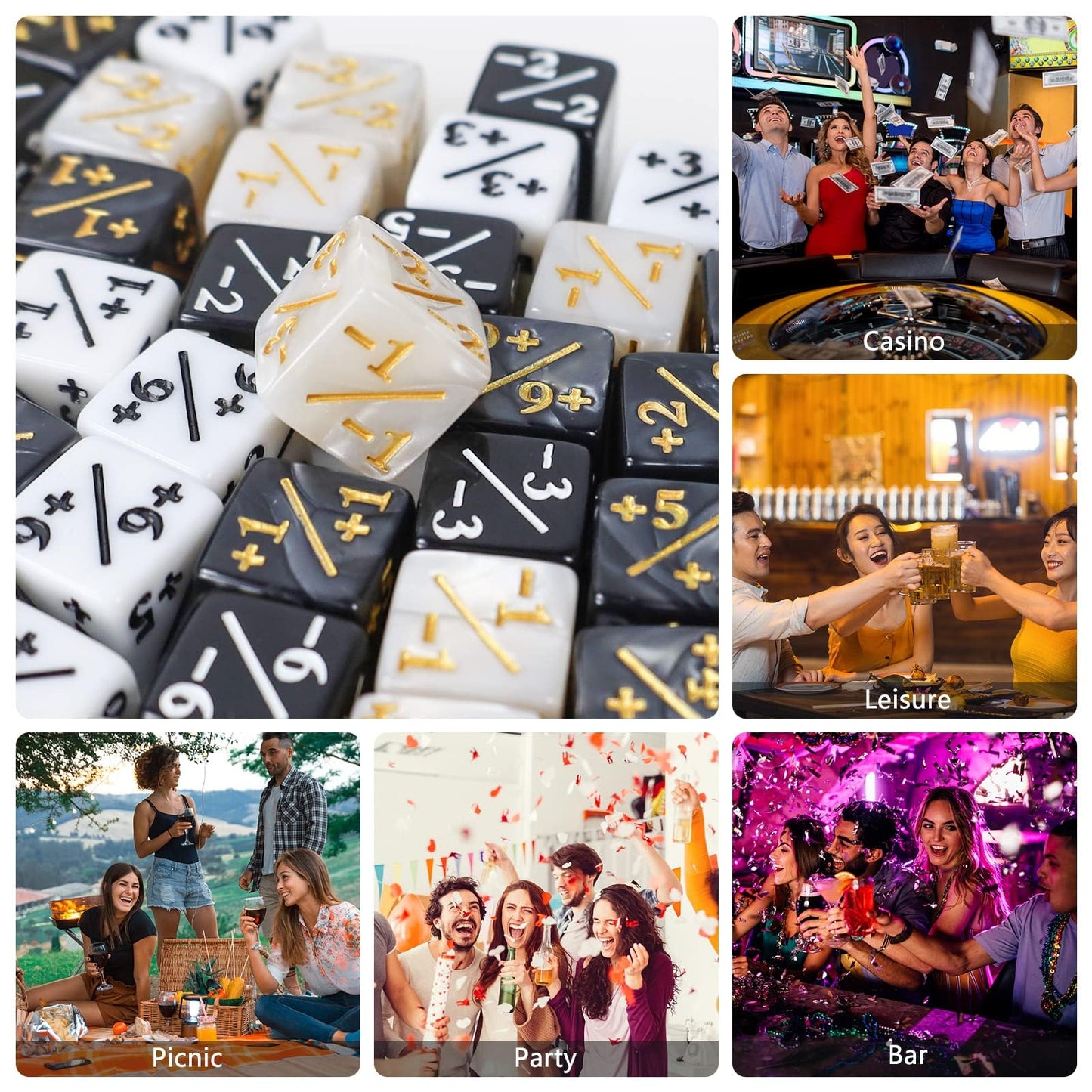 CUUKSHKN 48-Piece MTG Dice Counters – Glitter Sparkle D6 Tokens, Black & White