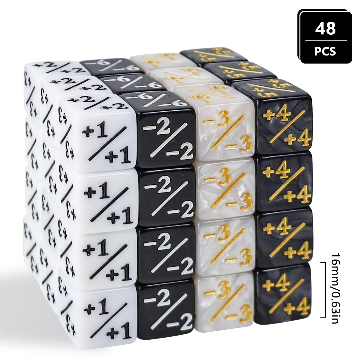 CUUKSHKN 48-Piece MTG Dice Counters – Glitter Sparkle D6 Tokens, Black & White