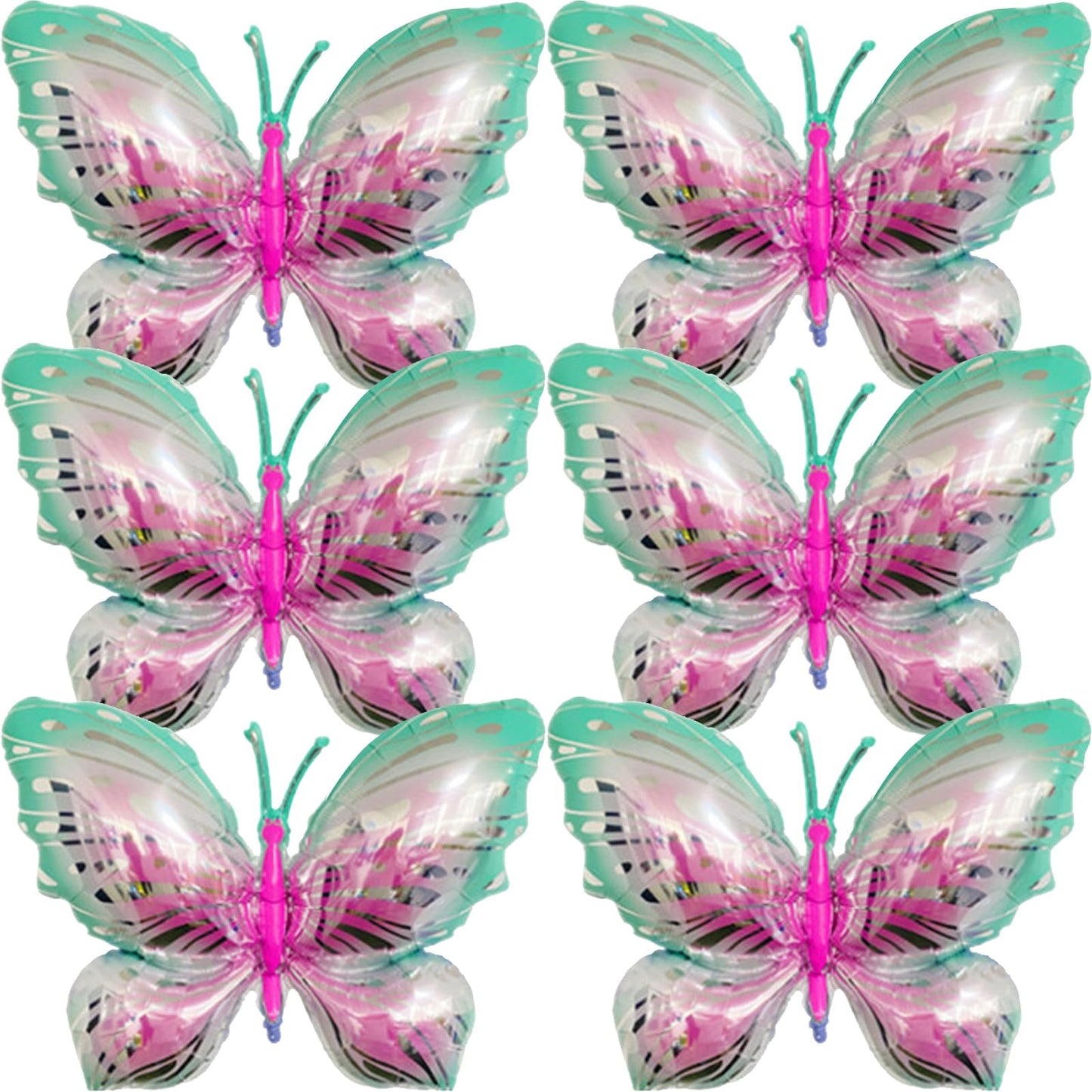 CUUSNNY 6 Pcs Butterfly Balloons – 40 Inch Pink Green Gradient for Garden Party & Wedding