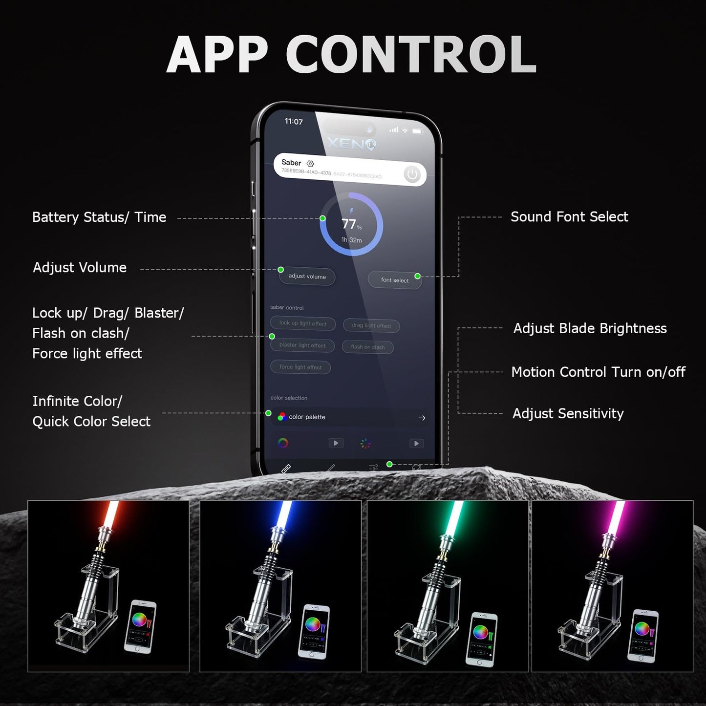 CVCBSER Upgrade App-Control LK Dueling Lightsaber: 16 Colors, 16 SFX, Motion & App Control