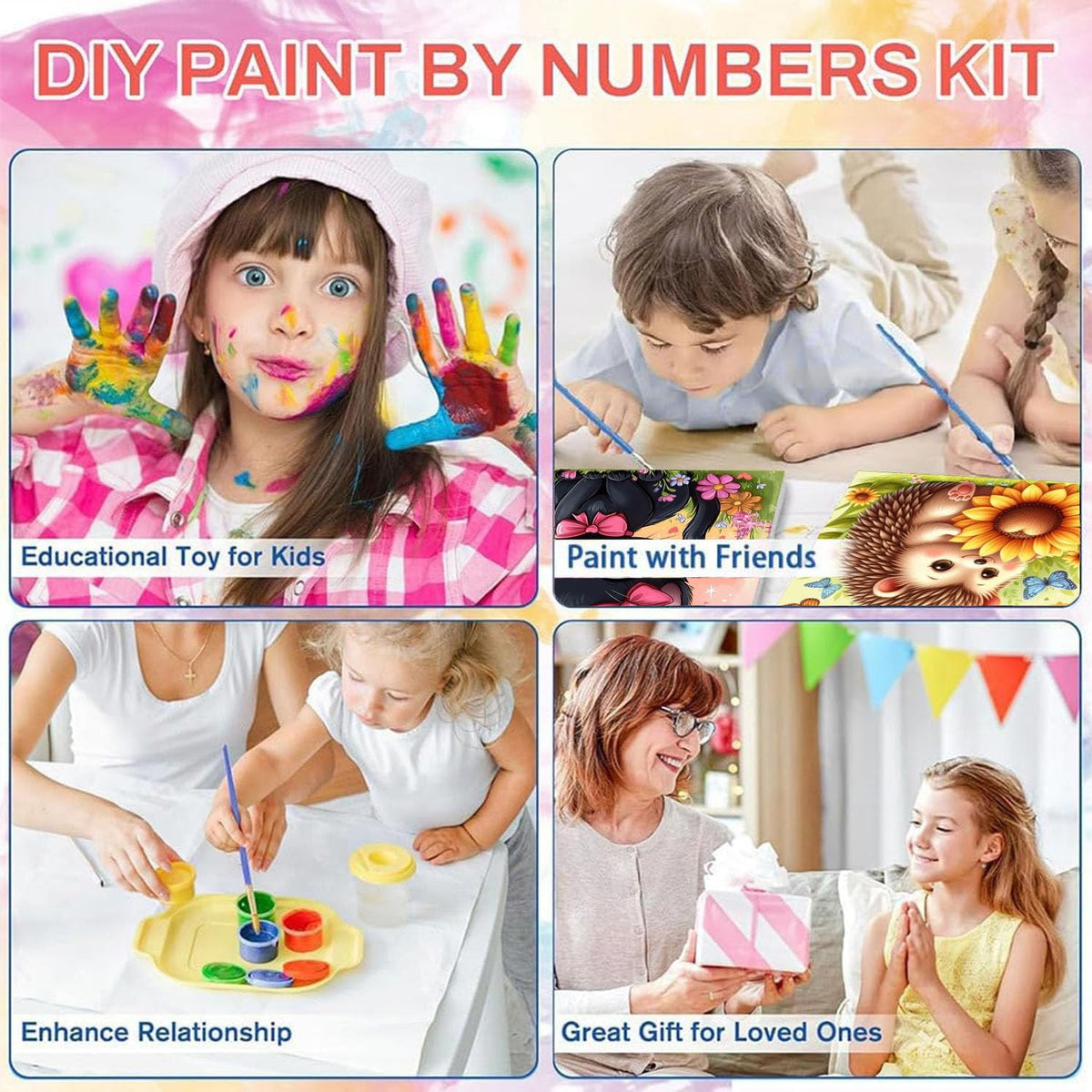 cviokrdu 4 Pack Kids Paint by Numbers Kit with Frame & Wooden Easel – 8x8 inch Animal Art