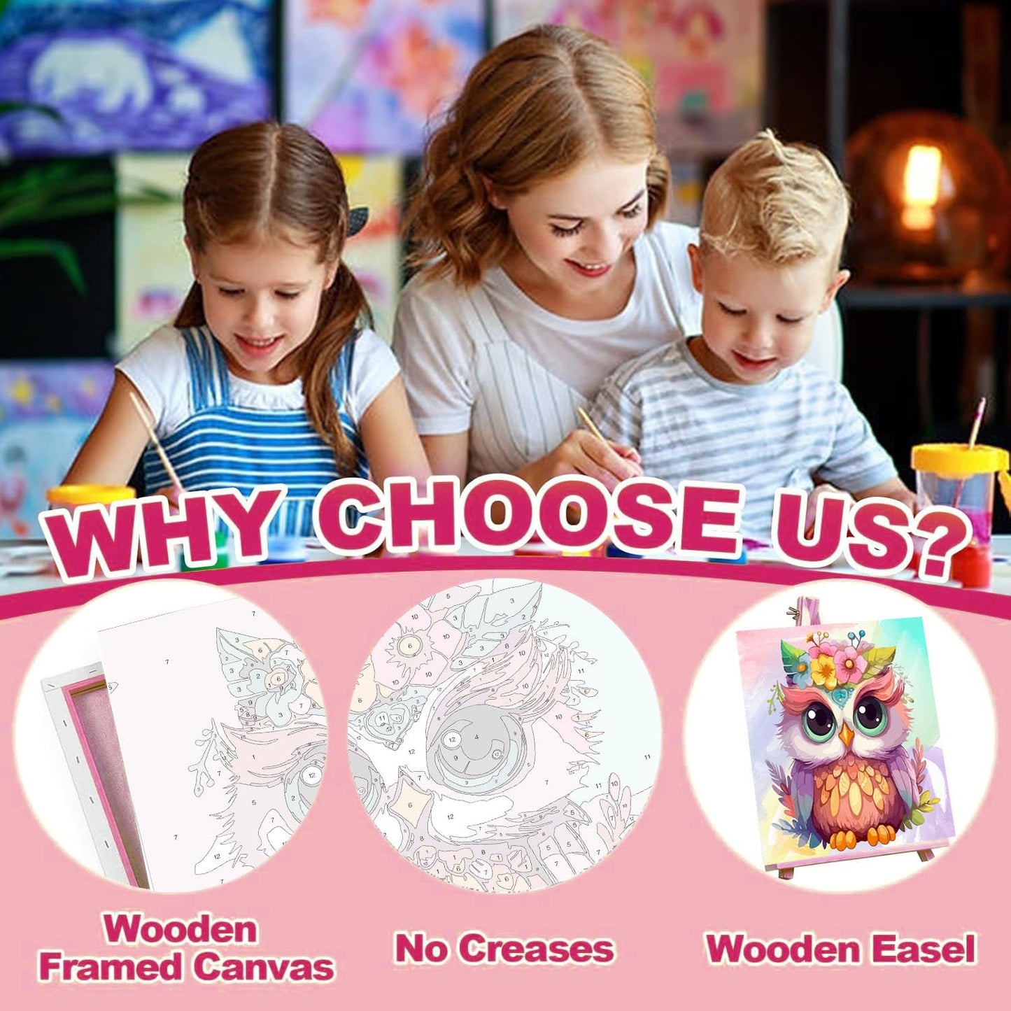Cviokrdu 4 Pack Paint by Numbers Kits for Kids with Frame & Wooden Easel — 8x8 Inch Animal Designs