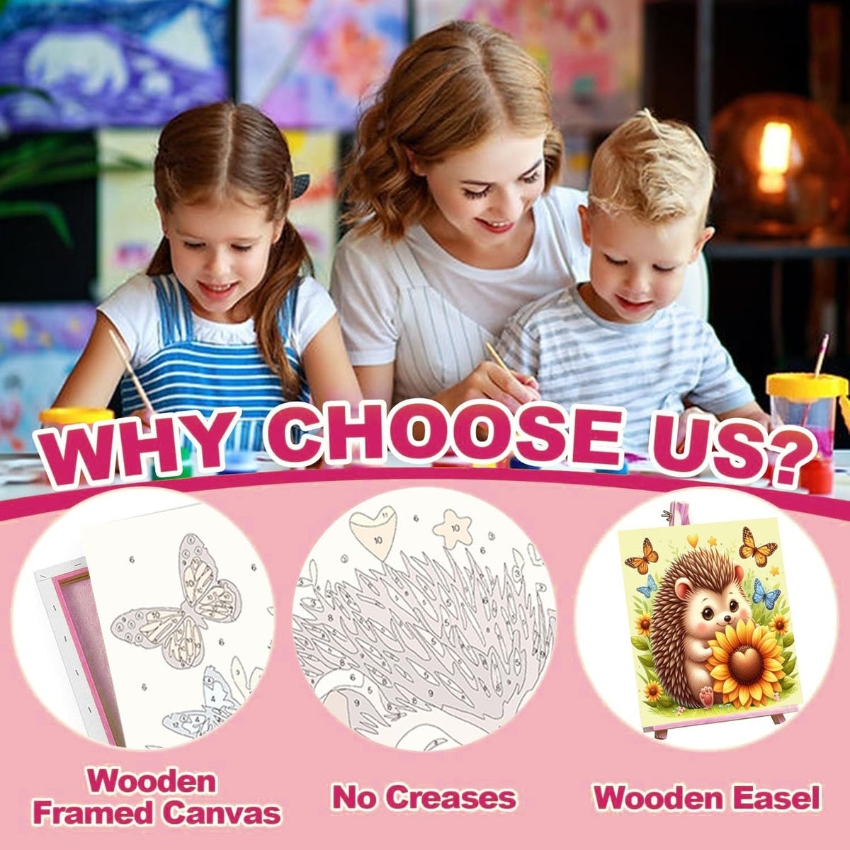 cviokrdu 4 Pack Kids Paint by Numbers Kit with Frame & Wooden Easel – 8x8 inch Animal Art