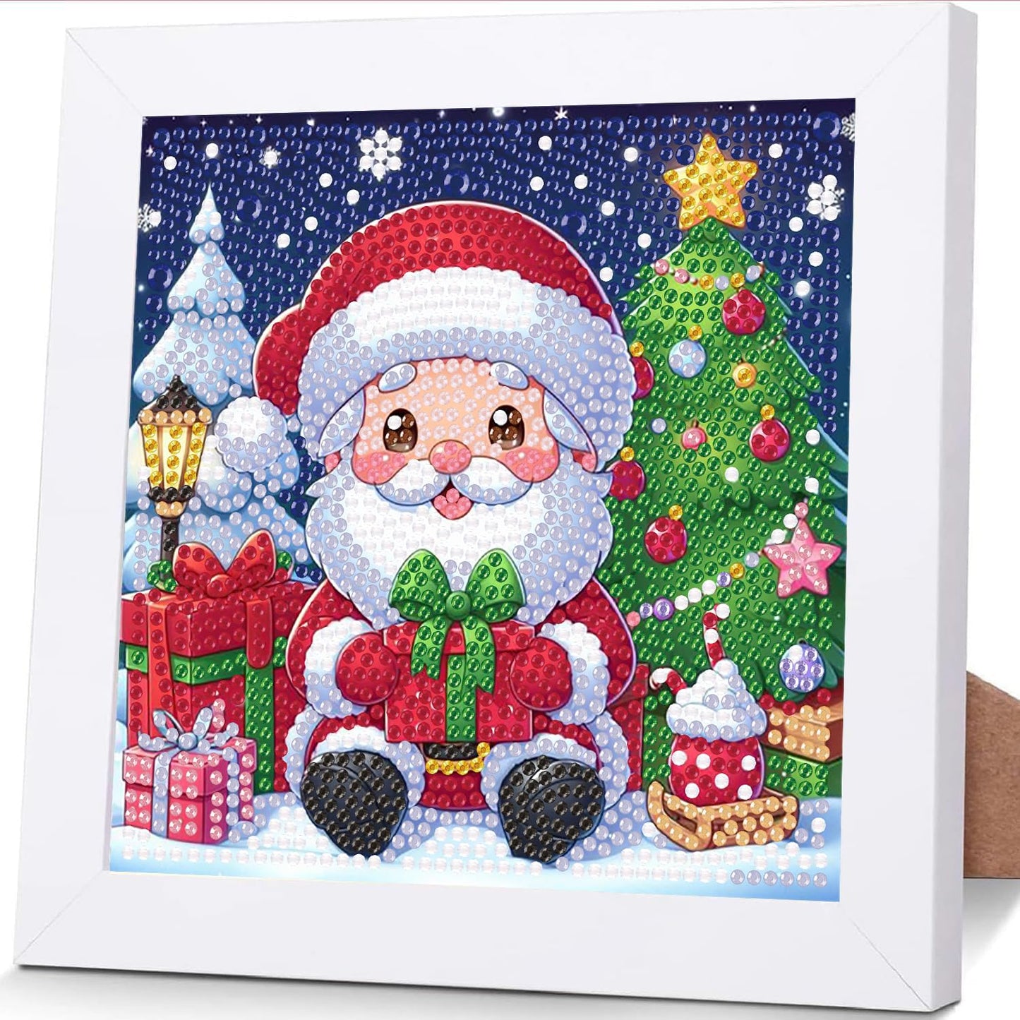 cviokrdu Christmas Diamond Art Kit for Kids with Frame – Santa Claus 7x7 in Diamond Painting Gift