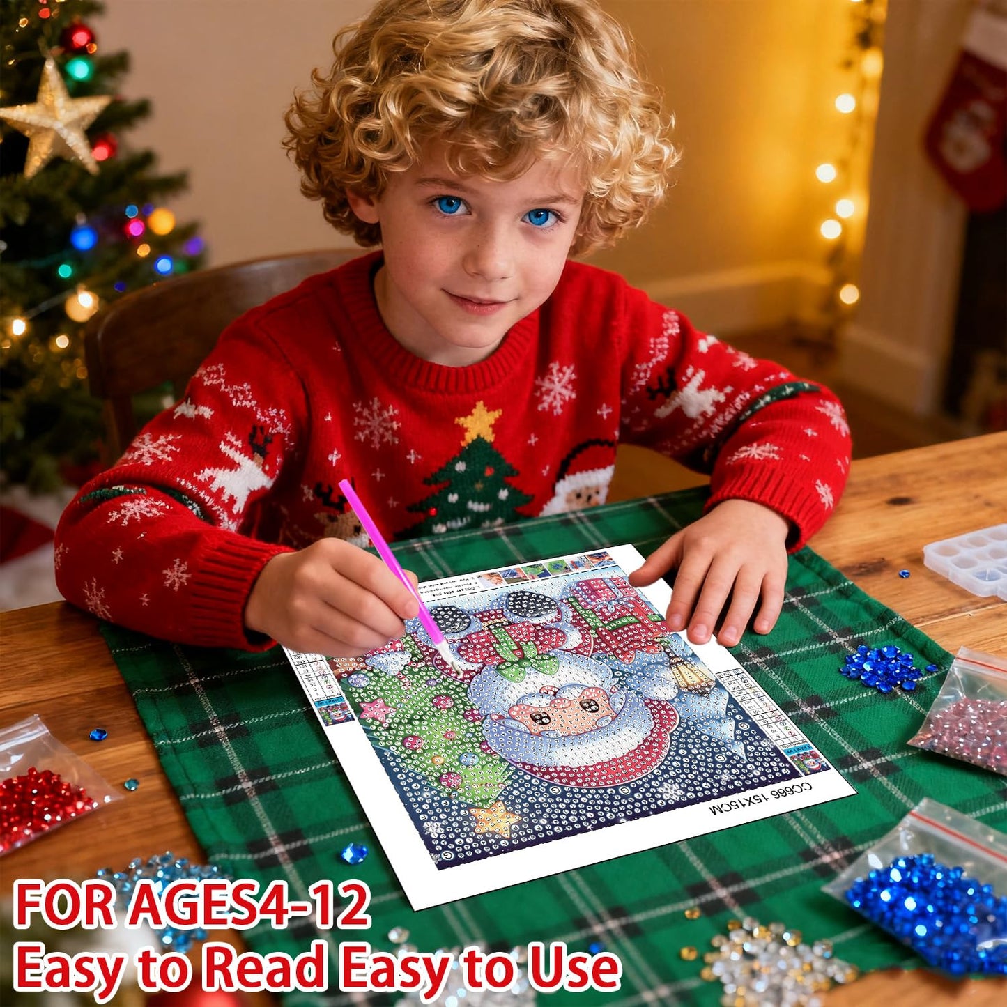 cviokrdu Christmas Diamond Art Kit for Kids with Frame – Santa Claus 7x7 in Diamond Painting Gift