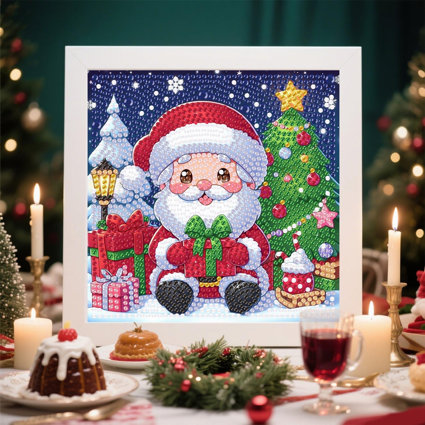 cviokrdu Christmas Diamond Art Kit for Kids with Frame – Santa Claus 7x7 in Diamond Painting Gift