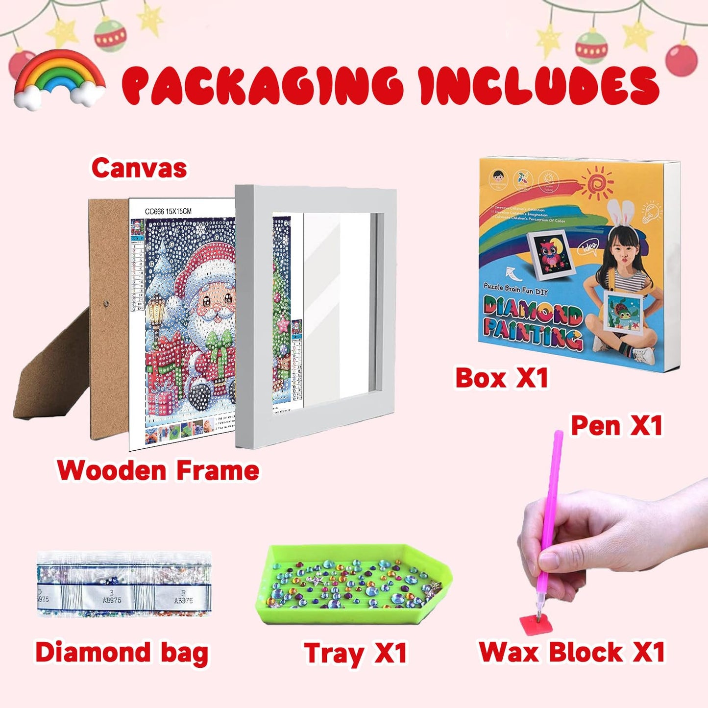 cviokrdu Christmas Diamond Art Kit for Kids with Frame – Santa Claus 7x7 in Diamond Painting Gift