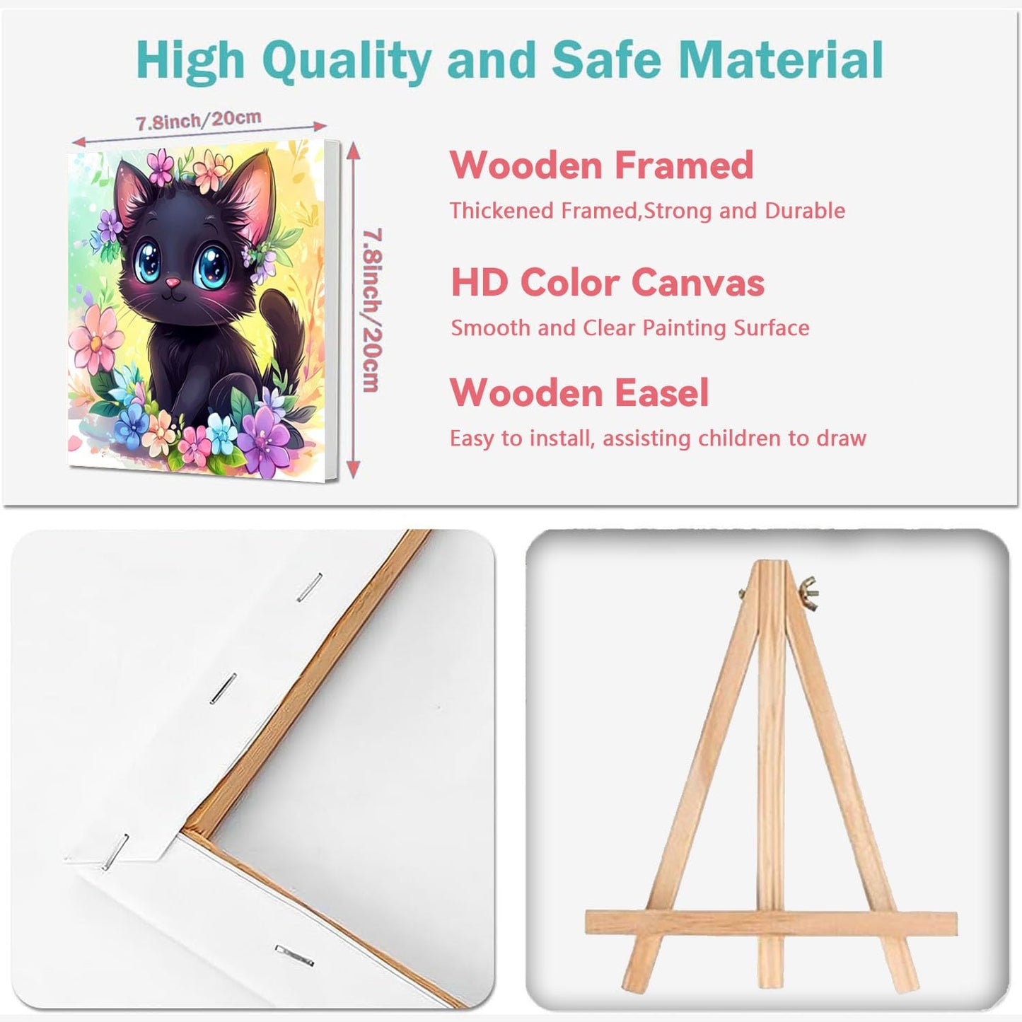 Cviokrdu 4 Pack Paint by Numbers Kits for Kids with Frame & Wooden Easel — 8x8 Inch Animal Designs
