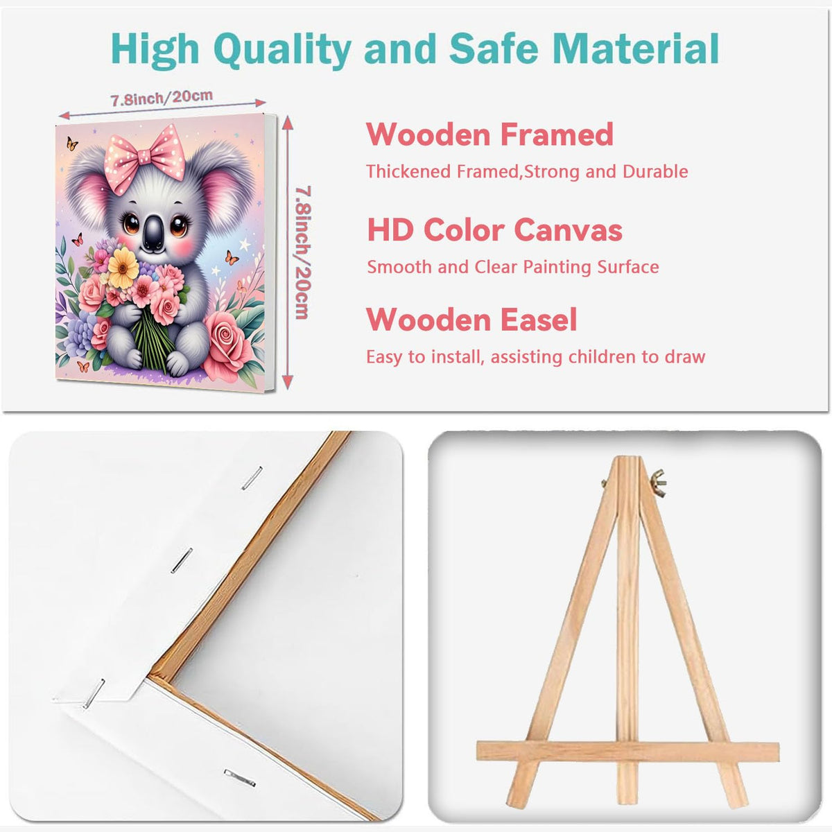 cviokrdu 4 Pack Kids Paint by Numbers Kit with Frame & Wooden Easel – 8x8 inch Animal Art