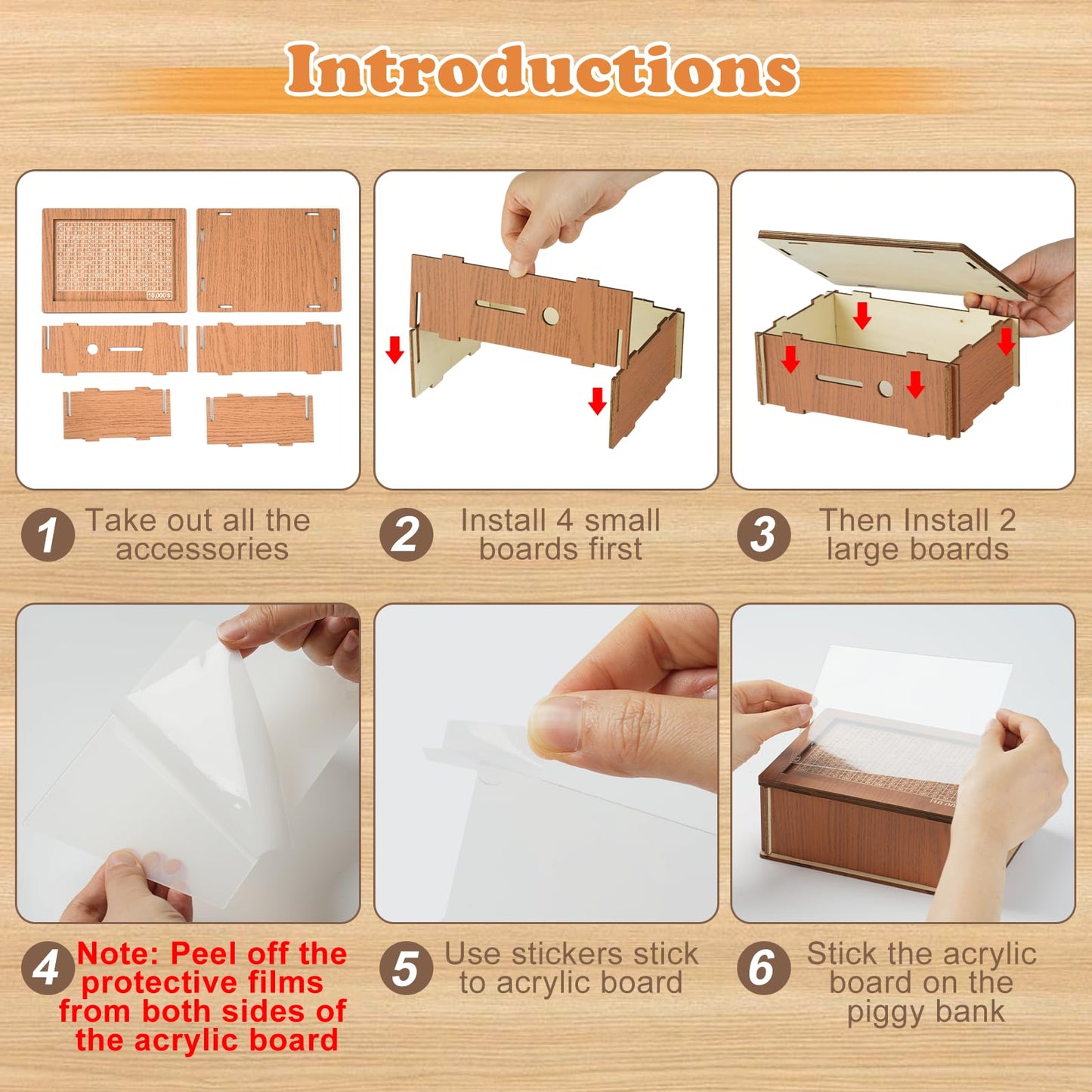 CVLDM 10000 Savings Challenge Box – Wooden Cash Vault & Reusable Piggy Bank