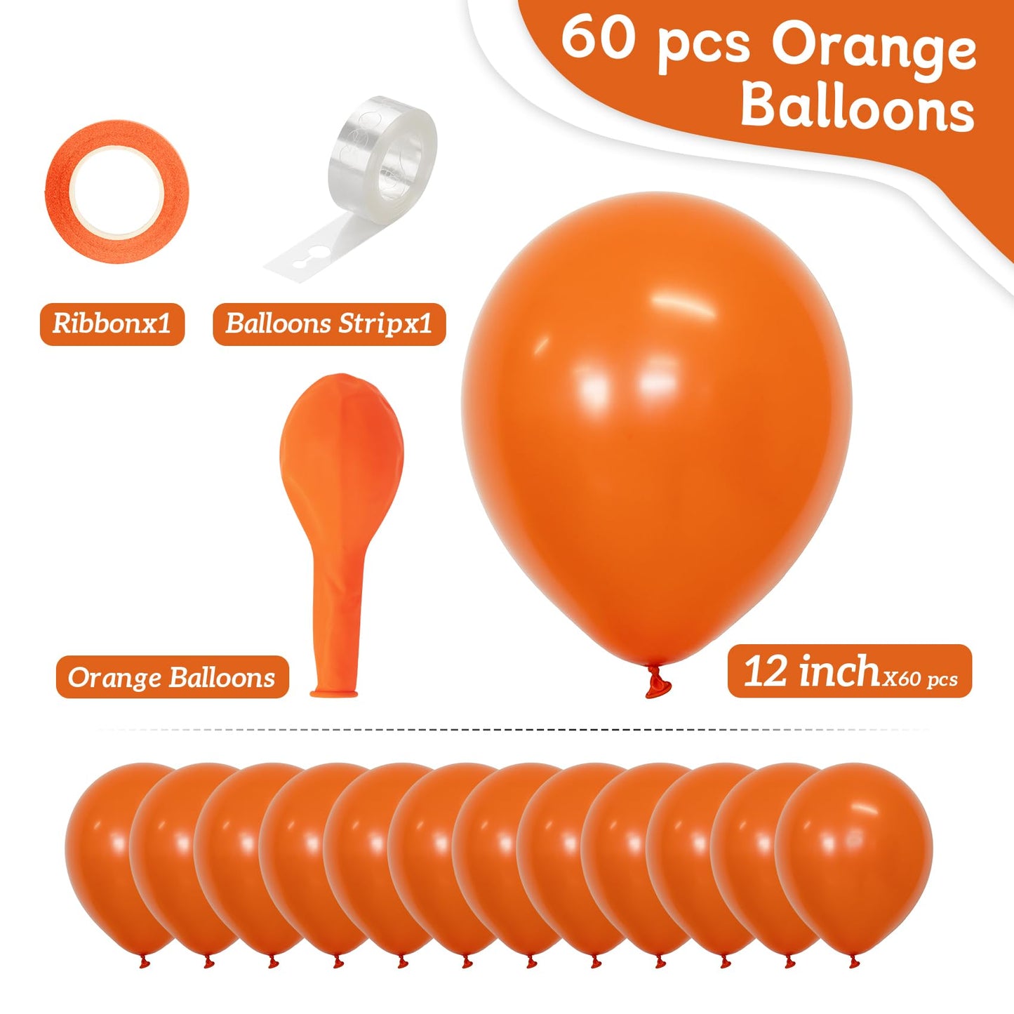 CVPARTYON Orange Balloons — 60 Pack, 12-Inch Latex for Party Decor and Garland