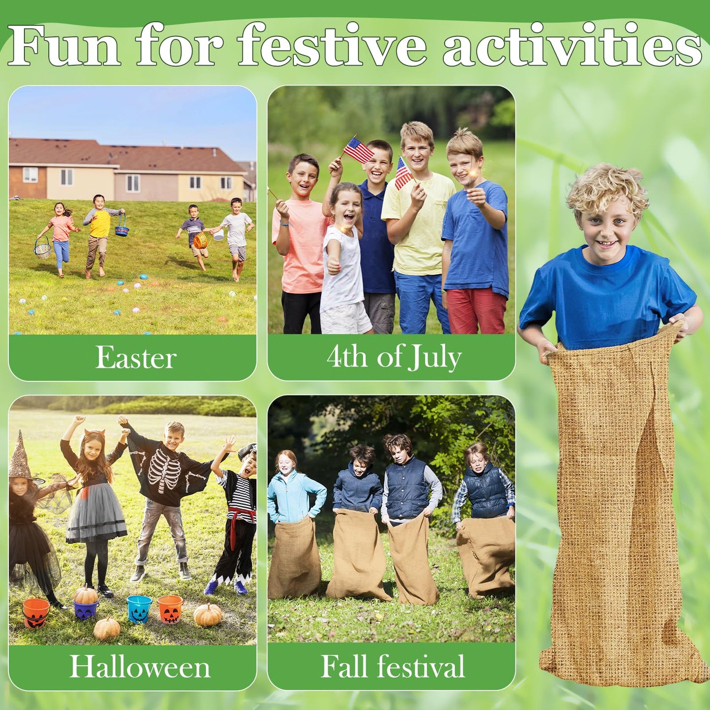 CWLAKON 6-Pack Large Burlap Sack Race Bags for Kids & Adults – Outdoor Field Day & Party Games