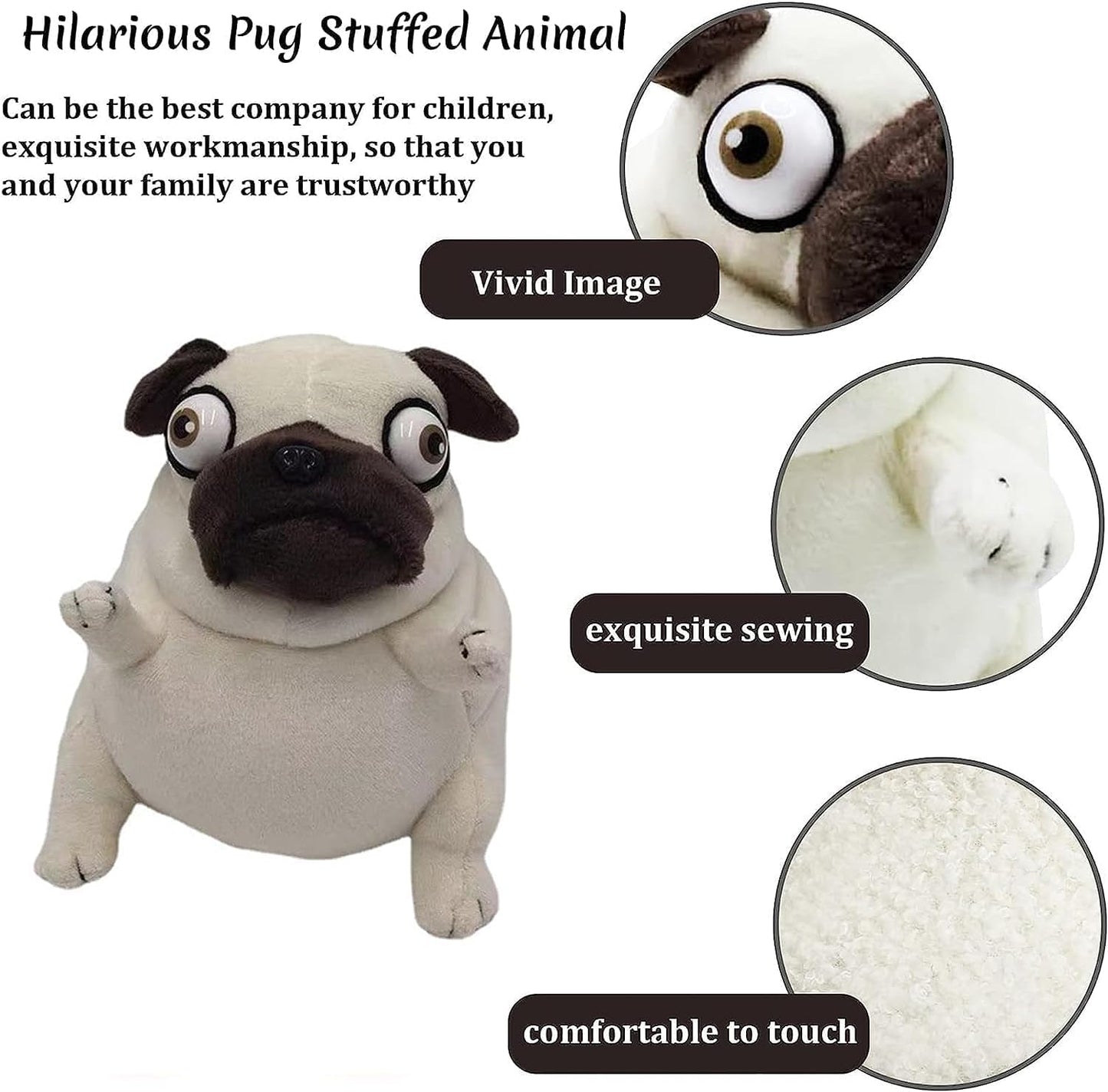 CWZY Pug Plush Toy 16" - Funny Ugly Cute Weirdo Plushie for Kids, Teens & Adults