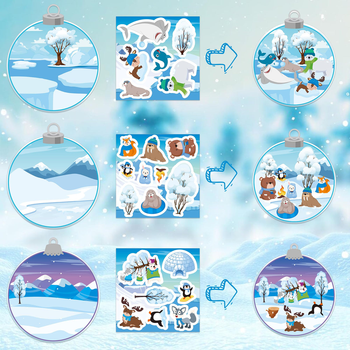 CY2SIDE 12-Piece Winter Polar Animal Sticker Scene for Kids | DIY Snowy Bear Craft