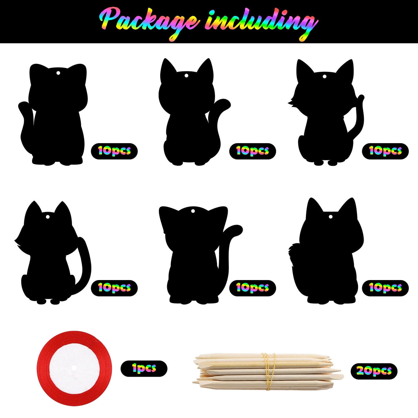 CY2SIDE 60PCS Cat Scratch Bookmarks — DIY Rainbow Color Craft Kit