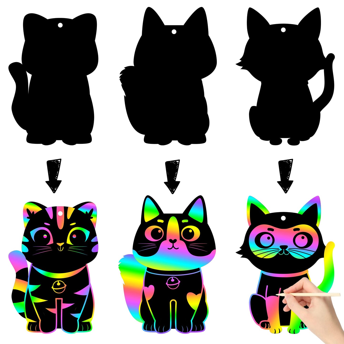 CY2SIDE 60PCS Cat Scratch Bookmarks — DIY Rainbow Color Craft Kit