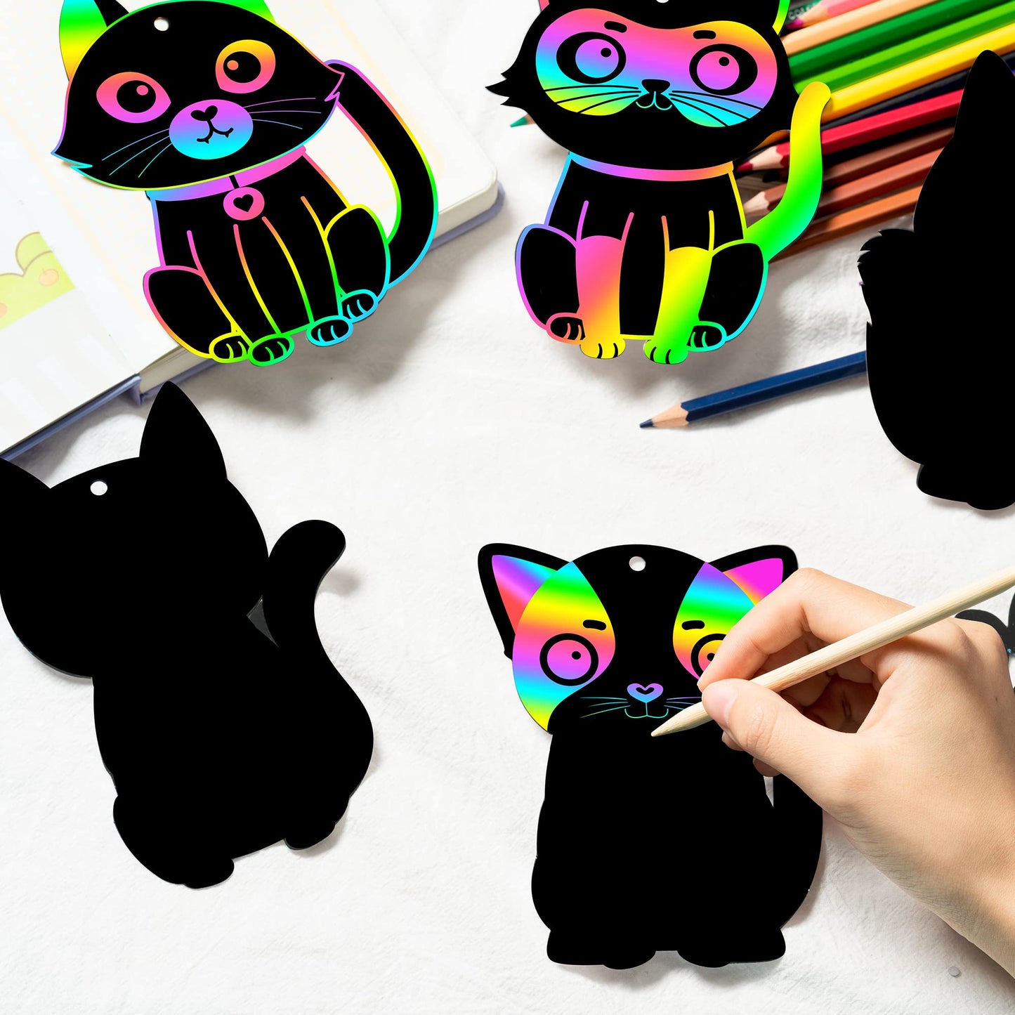 CY2SIDE 60PCS Cat Scratch Bookmarks — DIY Rainbow Color Craft Kit