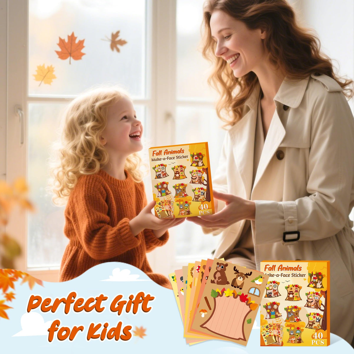 CY2SIDE Fall Woodland Animal Face Stickers – 40PCS Autumn Make-a-Face Kit for Kids, Classroom & Home Projects