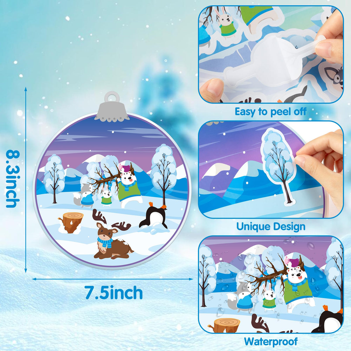 CY2SIDE 12-Piece Winter Polar Animal Sticker Scene for Kids | DIY Snowy Bear Craft
