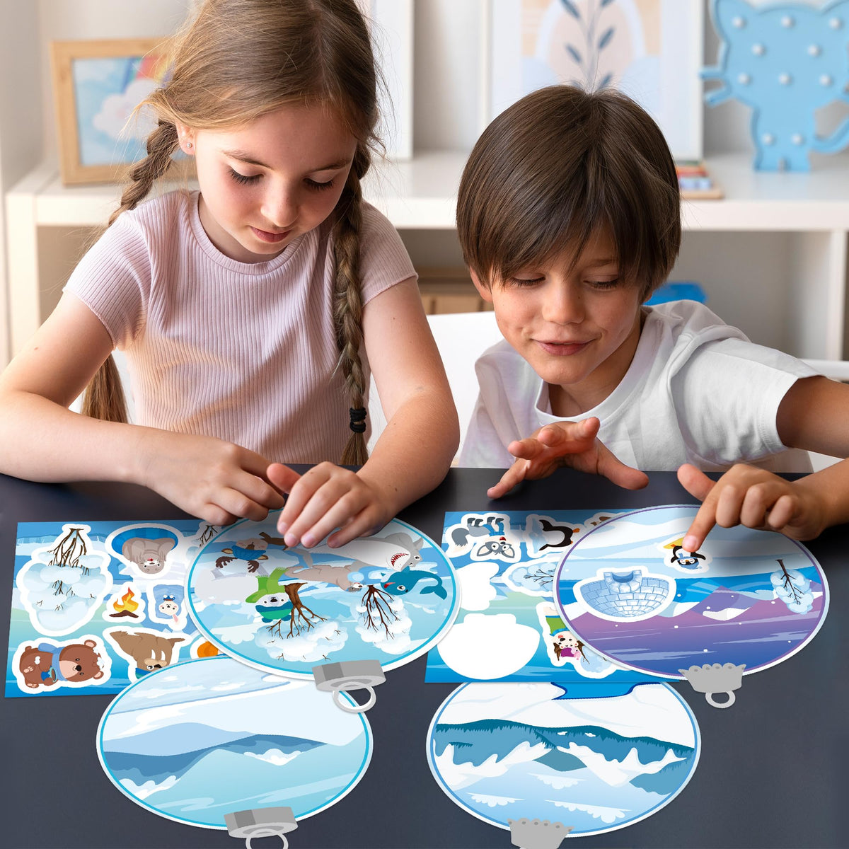 CY2SIDE 12-Piece Winter Polar Animal Sticker Scene for Kids | DIY Snowy Bear Craft