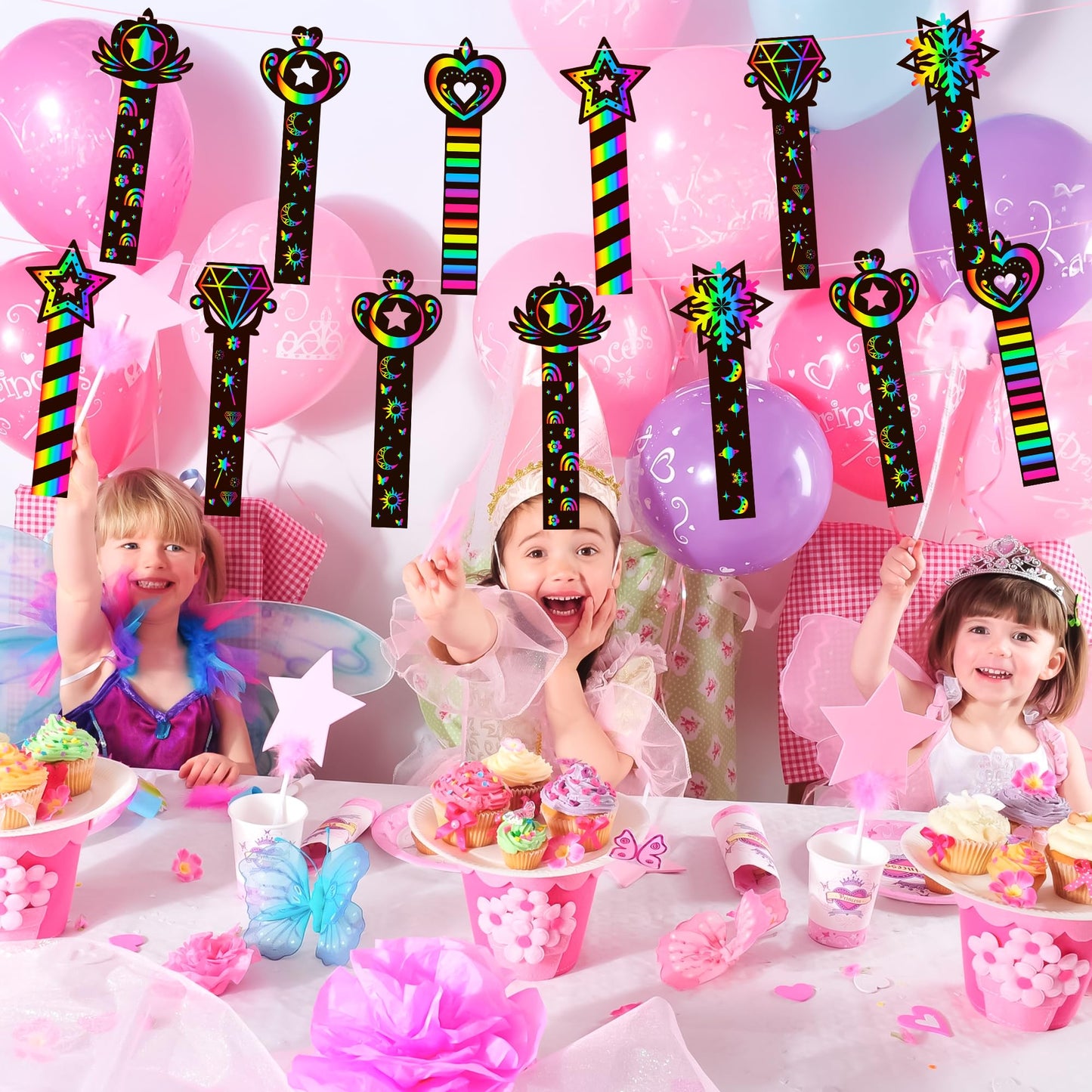 CY2SIDE 60PCS Princess Fairy Wand Scratch Bookmarks — DIY Rainbow Crafts for Kids