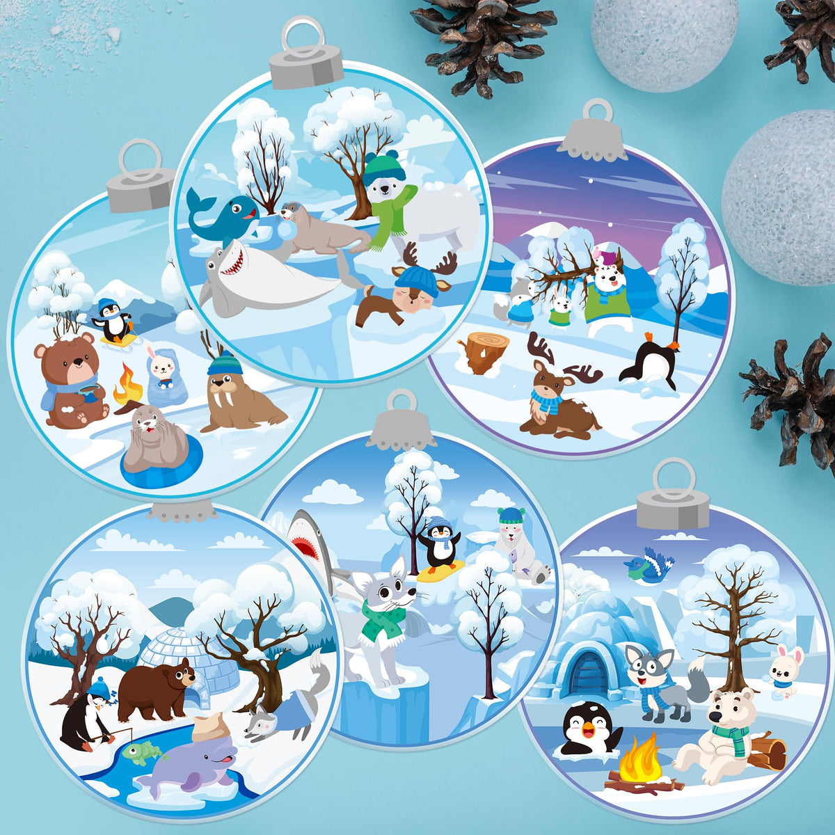 CY2SIDE 12-Piece Winter Polar Animal Sticker Scene for Kids | DIY Snowy Bear Craft