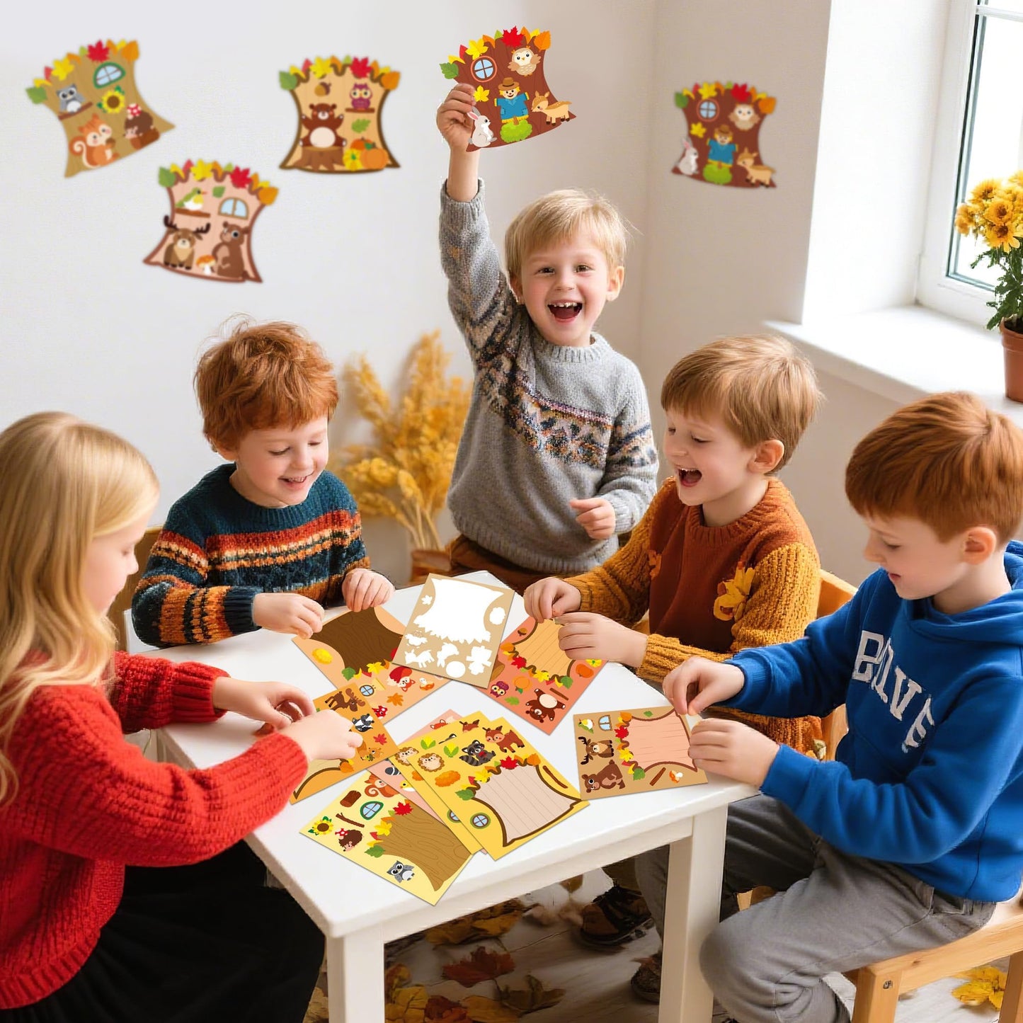 CY2SIDE Fall Woodland Animal Face Stickers – 40PCS Autumn Make-a-Face Kit for Kids, Classroom & Home Projects