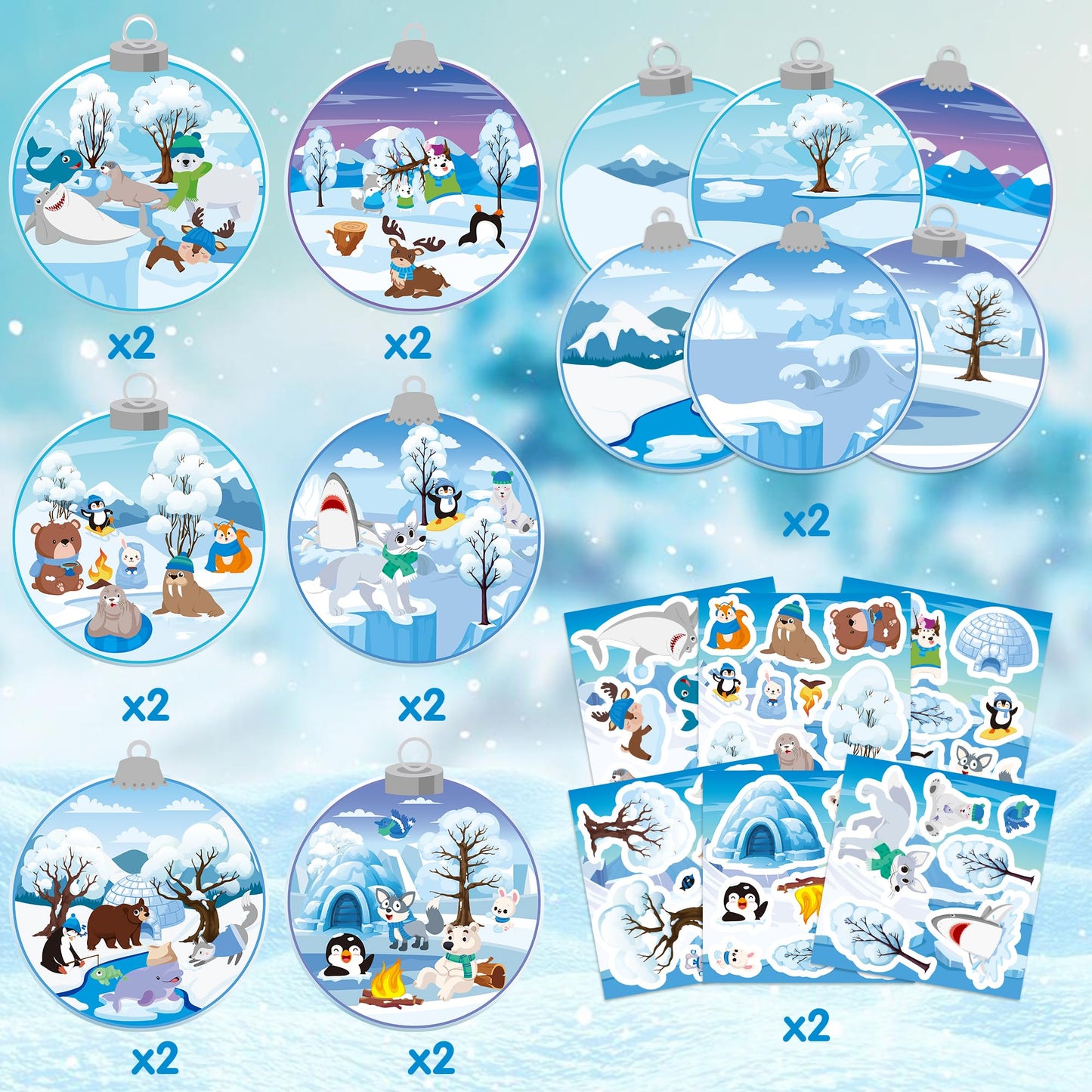 CY2SIDE 12-Piece Winter Polar Animal Sticker Scene for Kids | DIY Snowy Bear Craft