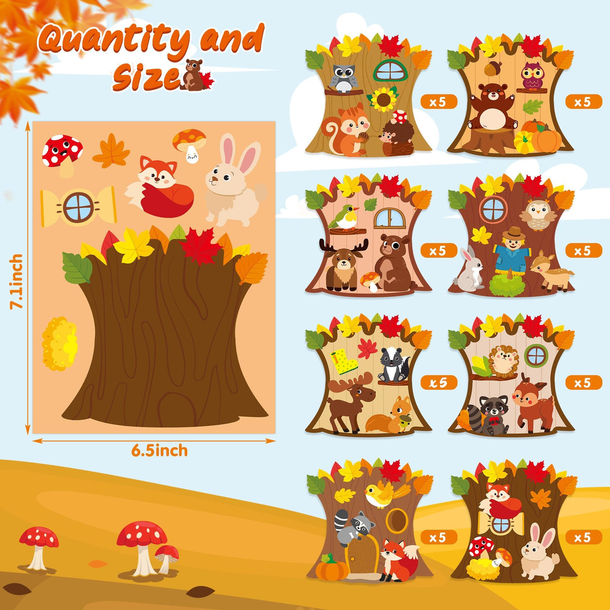 CY2SIDE Fall Woodland Animal Face Stickers – 40PCS Autumn Make-a-Face Kit for Kids, Classroom & Home Projects