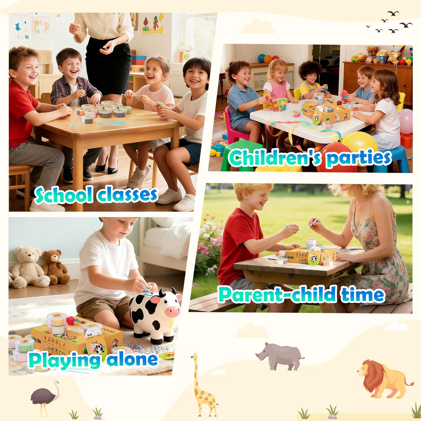 CyAJM Air Dry Clay Kits - 12-Box Animal Theme DIY Craft Set for Kids