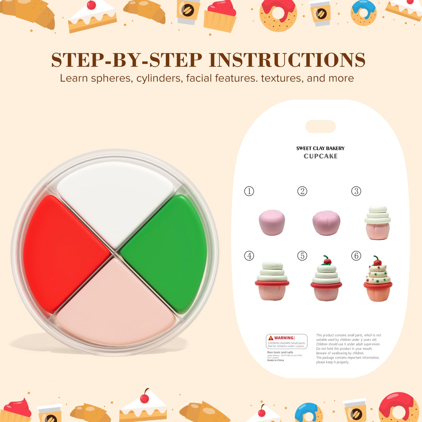 CyAJM Cake Themed Air Dry Clay Kit for Kids – 12 Boxes, Soft Modeling Clay