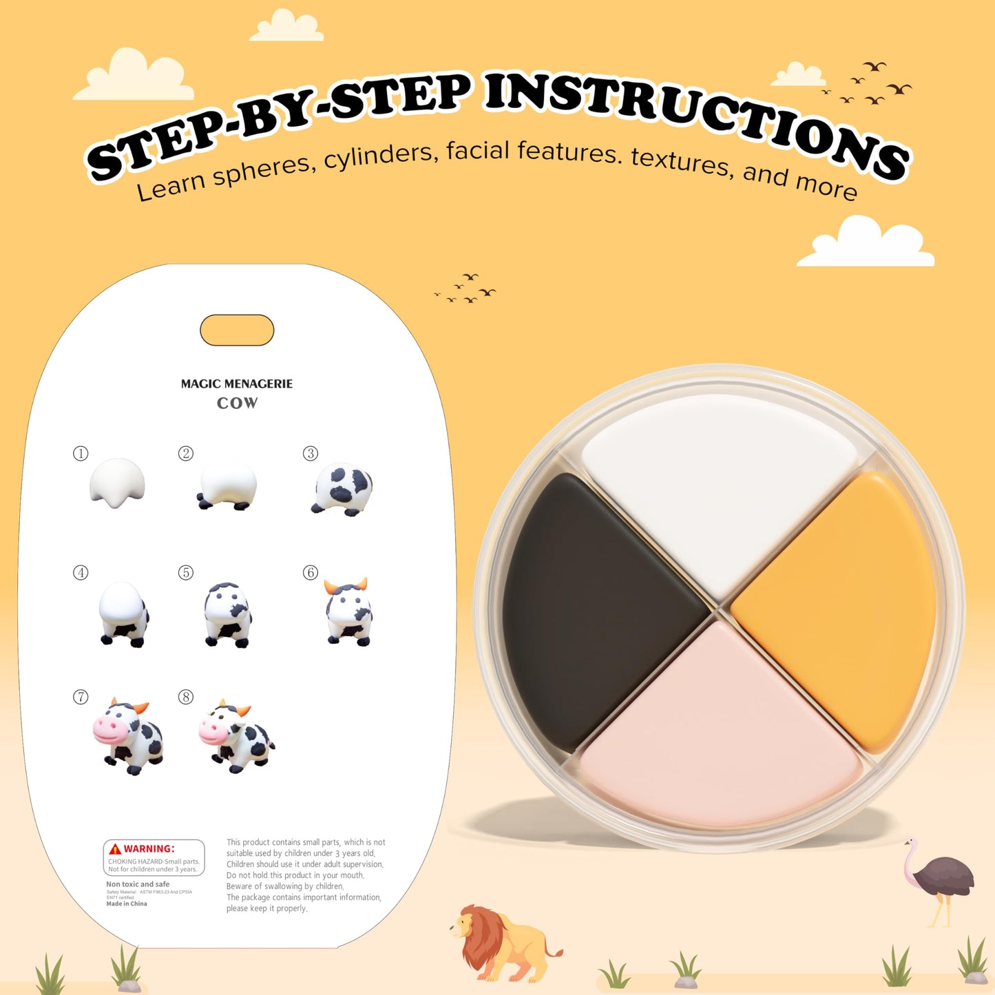 CyAJM Air Dry Clay Kits - 12-Box Animal Theme DIY Craft Set for Kids