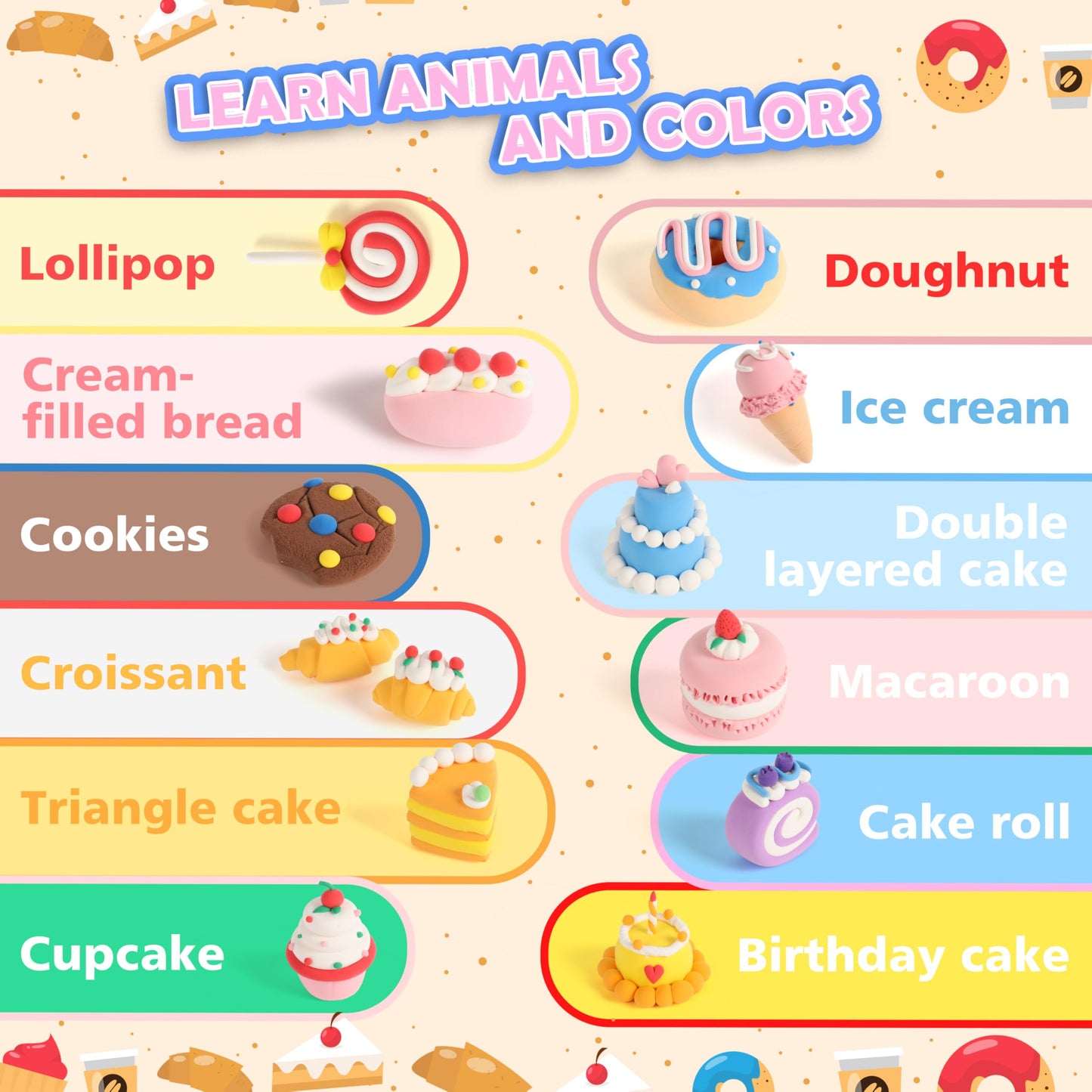 CyAJM Cake Themed Air Dry Clay Kit for Kids – 12 Boxes, Soft Modeling Clay