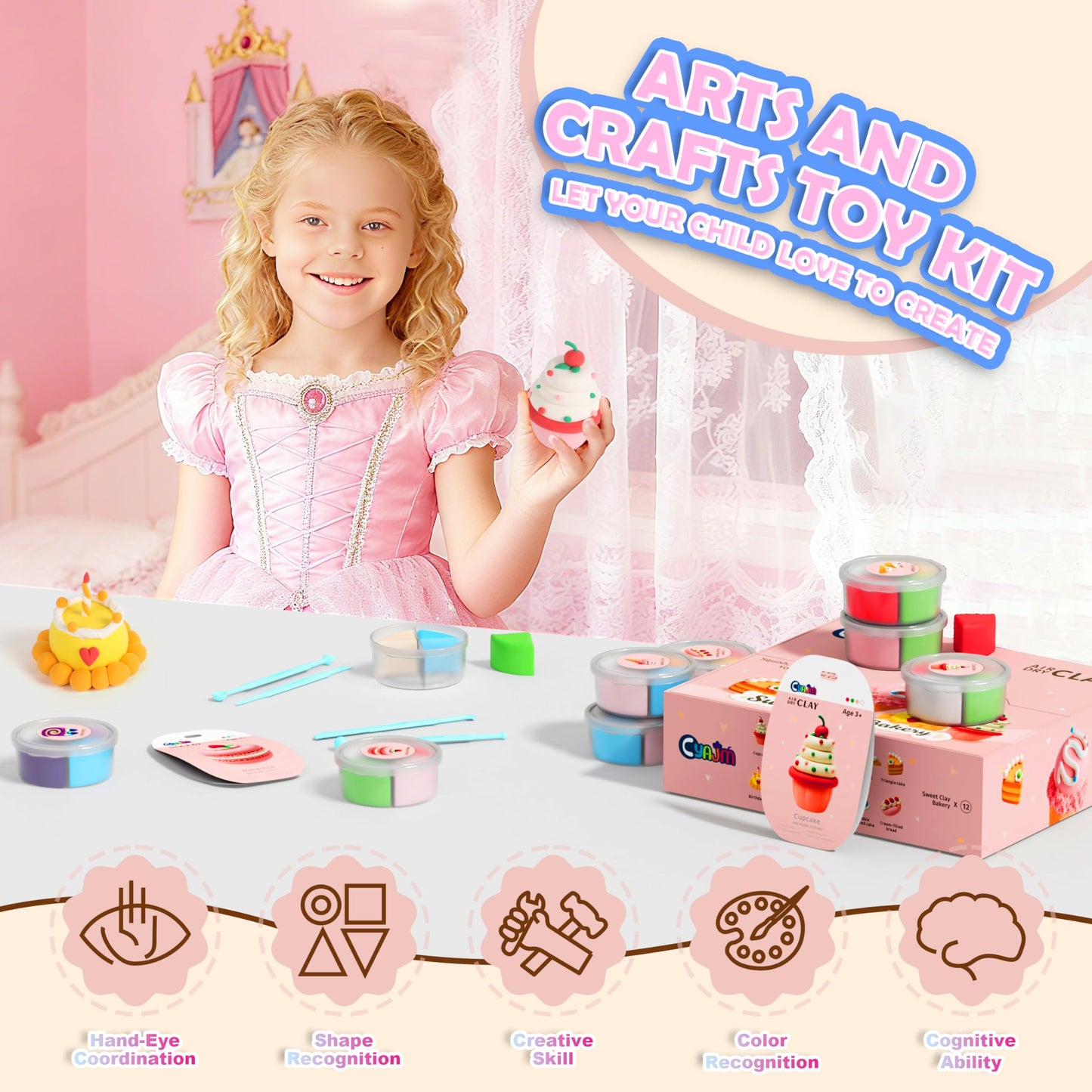 CyAJM Cake Themed Air Dry Clay Kit for Kids – 12 Boxes, Soft Modeling Clay