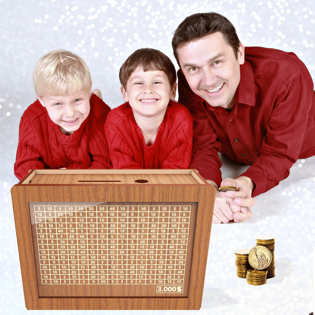 CYANLUX Piggy Bank – Wooden Money Box for Kids & Adults with $3000 Savings Challenge