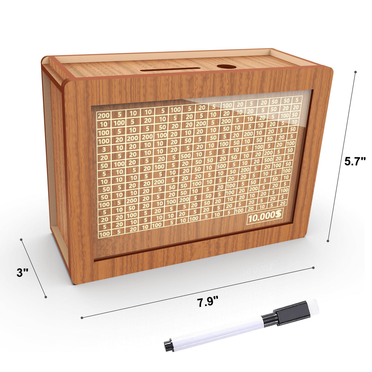 CYANLUX Piggy Bank for All Ages — Wooden Money Box with a $10,000 Challenge