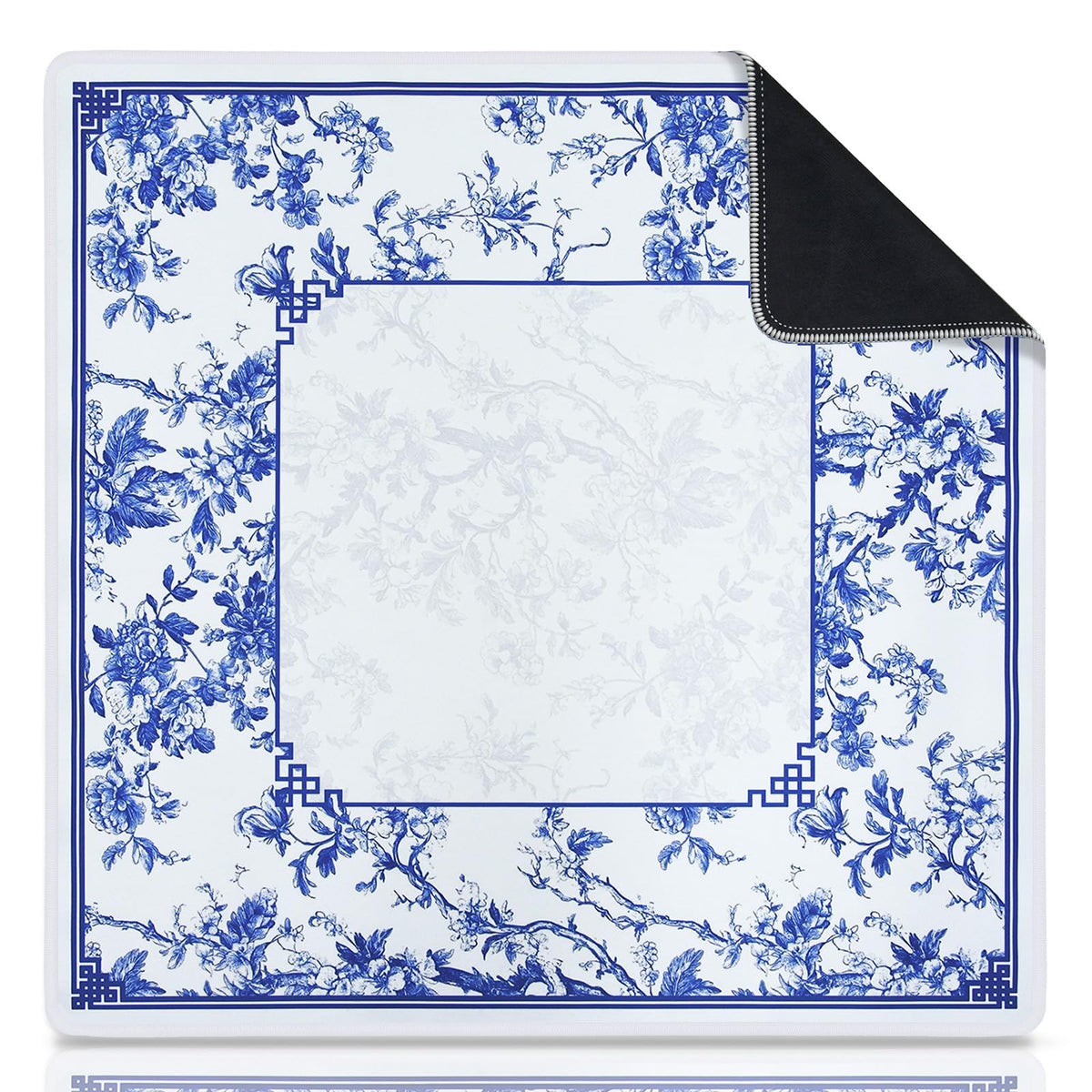 CYAOOI Blue and White Porcelain Mahjong Mat – Anti-Slip, Noise-Reducing, 31.5”x31.5” with Carry Bag