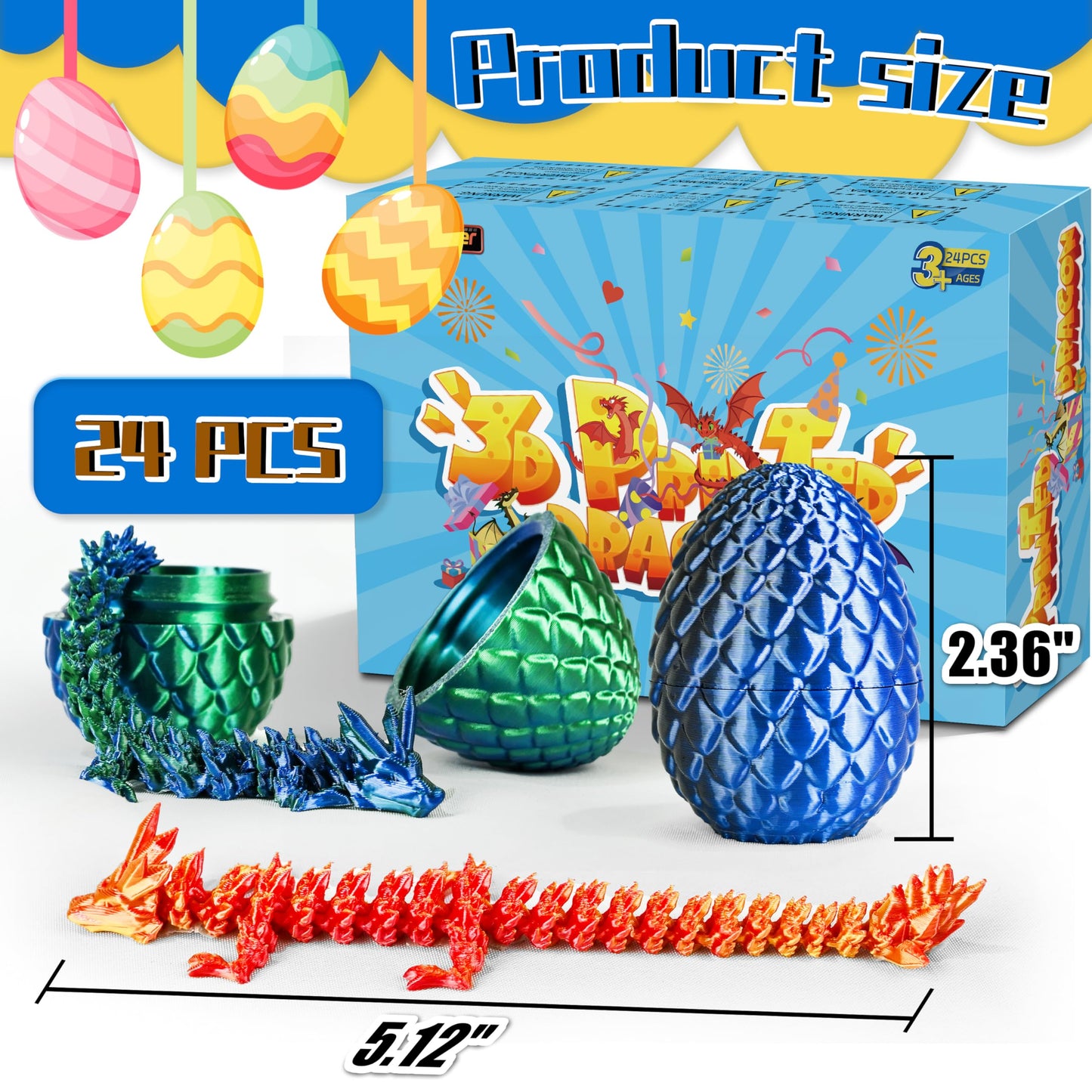 Cybermaker 24-Piece 3D Printed Dragon Eggs – Vibrant Collectibles & Easter Favors