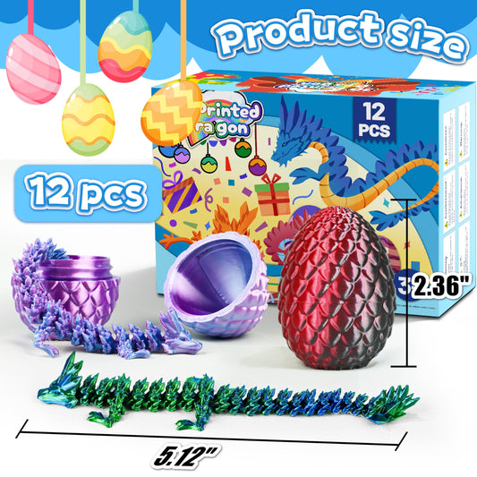 Cybermaker 12-Piece Easter Eggs: 3D Printed Dragon Toys for Kids, Desk Decor & Gifts