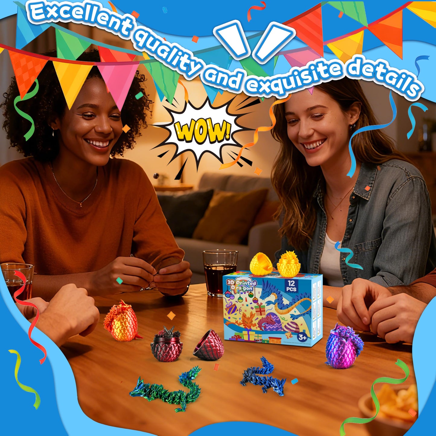 Cybermaker 12-Piece Easter Eggs: 3D Printed Dragon Toys for Kids, Desk Decor & Gifts
