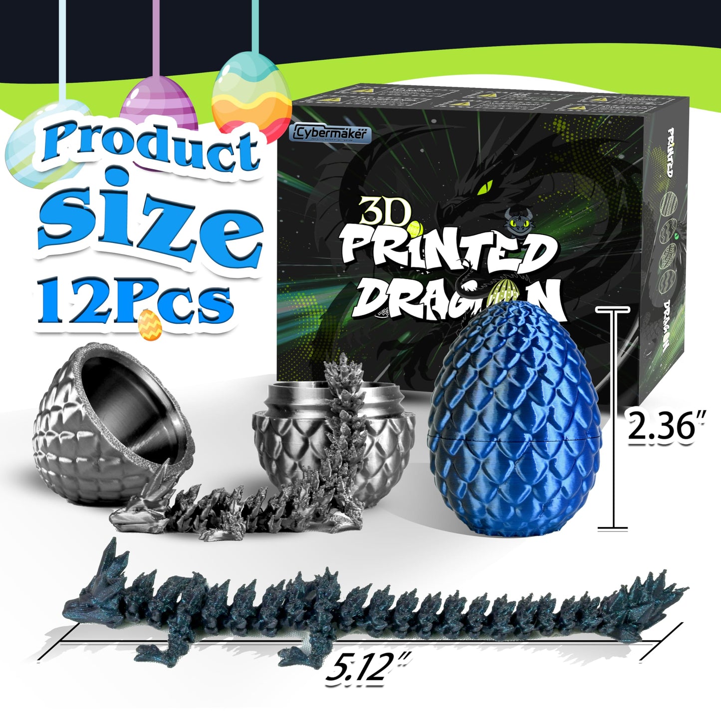 Cybermaker 12Pcs Black Dragon Eggs with Inside Dragon | 3D Printed Collectibles